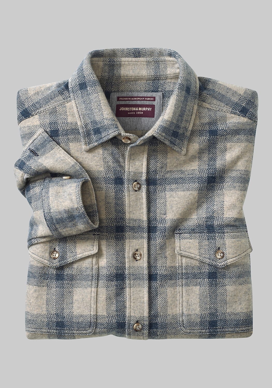 Johnston & Murphy Tailored Fit Brushed Button-Front Knit Sportshirt