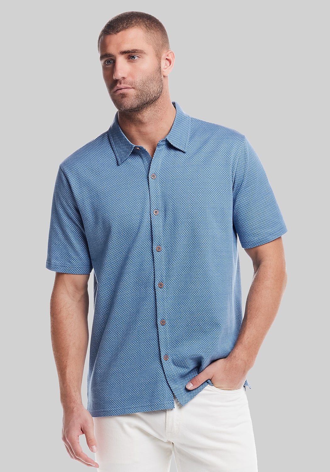 Weatherproof Vintage Traditional Fit Jacquard Neat Coat Front Knit Button Up Shirt