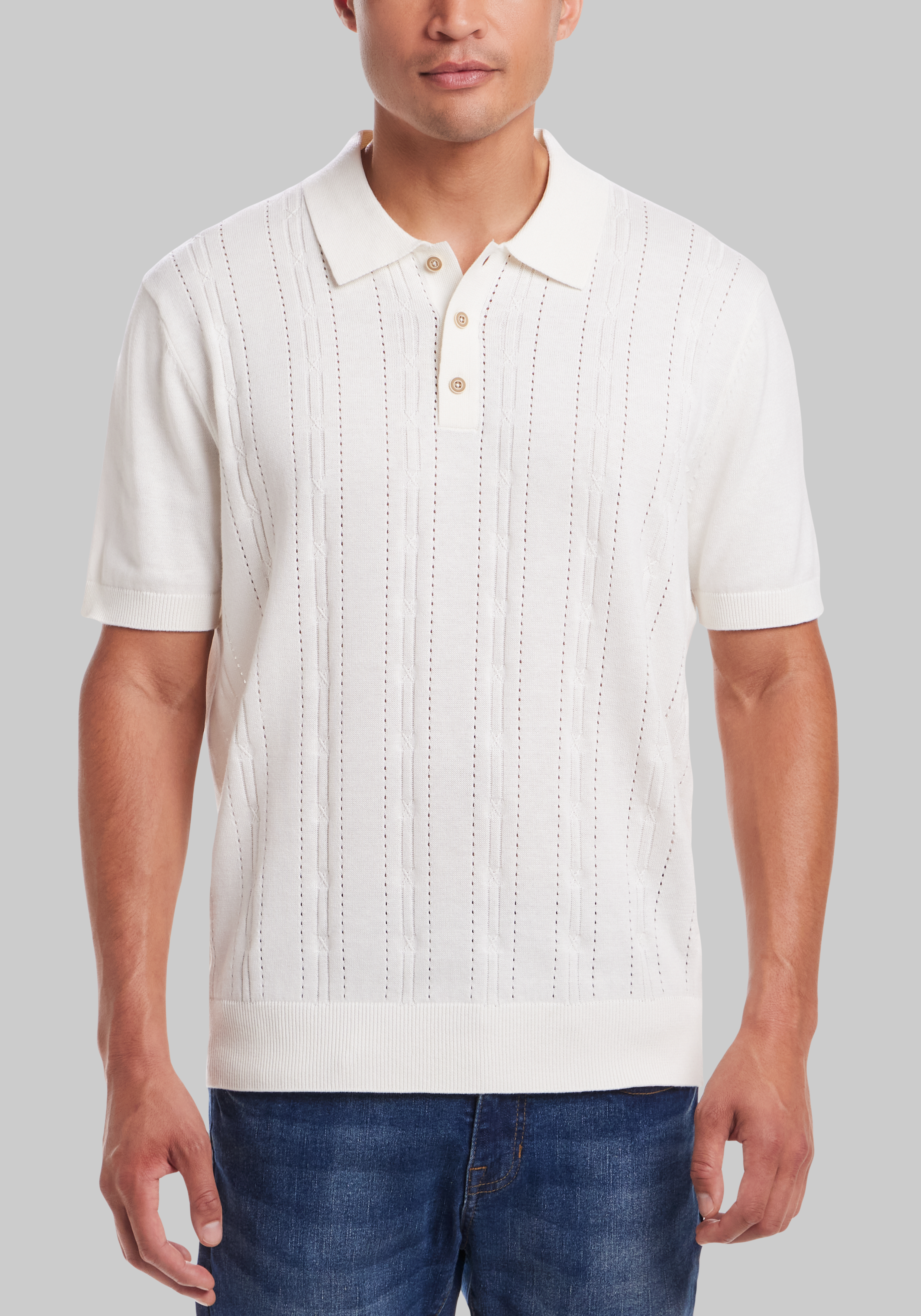 Men's Casual Tops, Weatherproof Vintage Traditional Fit Pointelle Polo Sweater - Jos A Bank