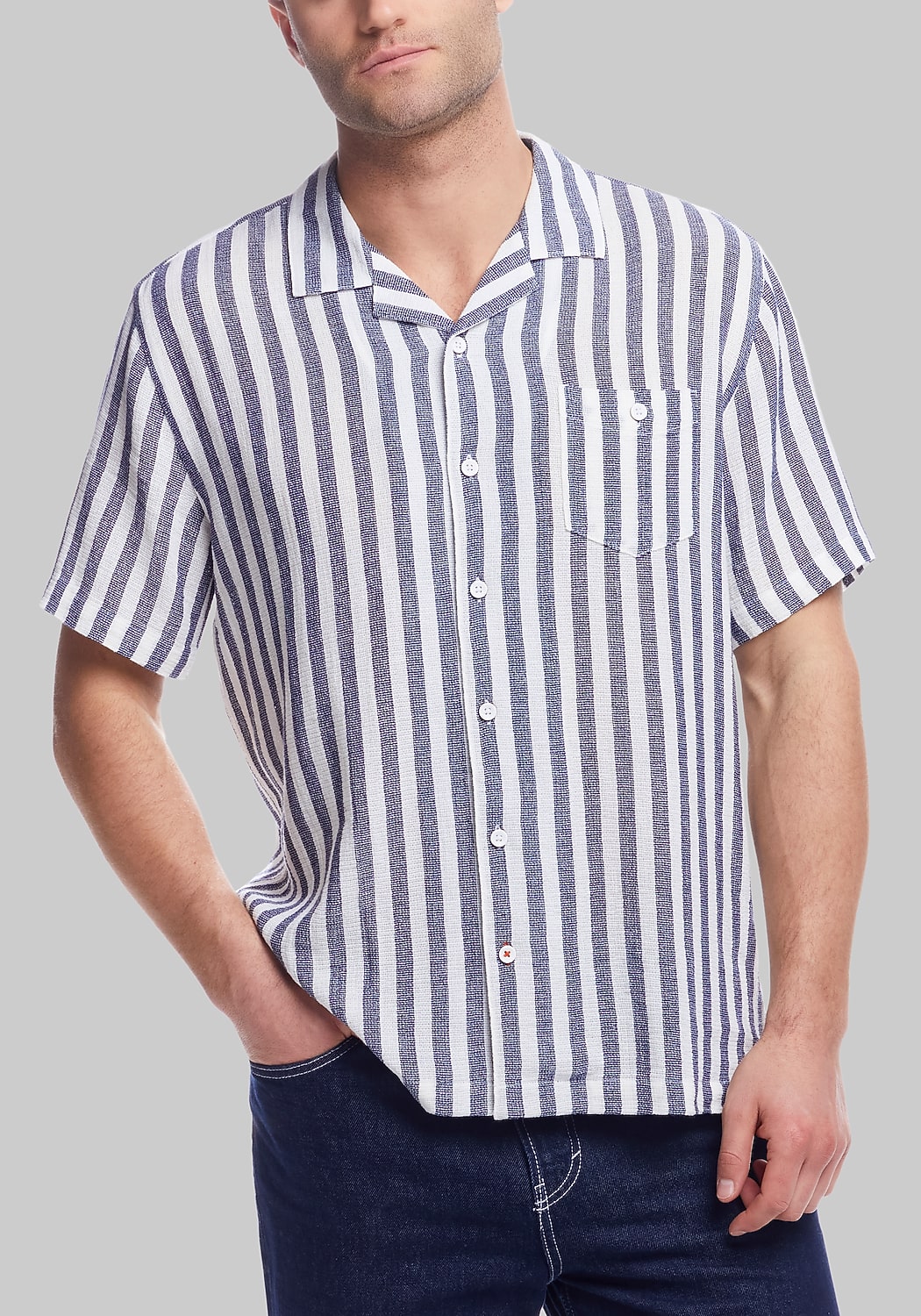 Weatherproof Vintage Tradtional Fit Stripe Cotton-Linen Airtex Shirt