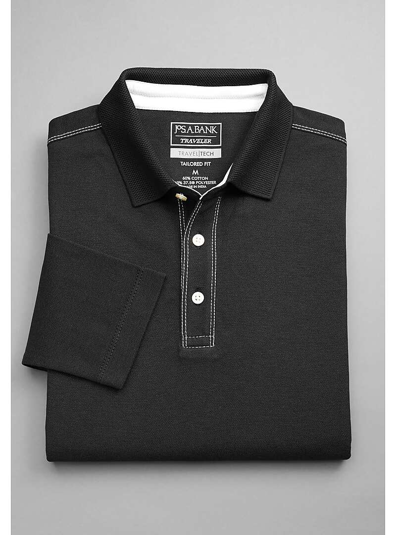 Travel Tech Tailored Fit Long Sleeve Polo - Traveler Polo Shirts | Jos ...