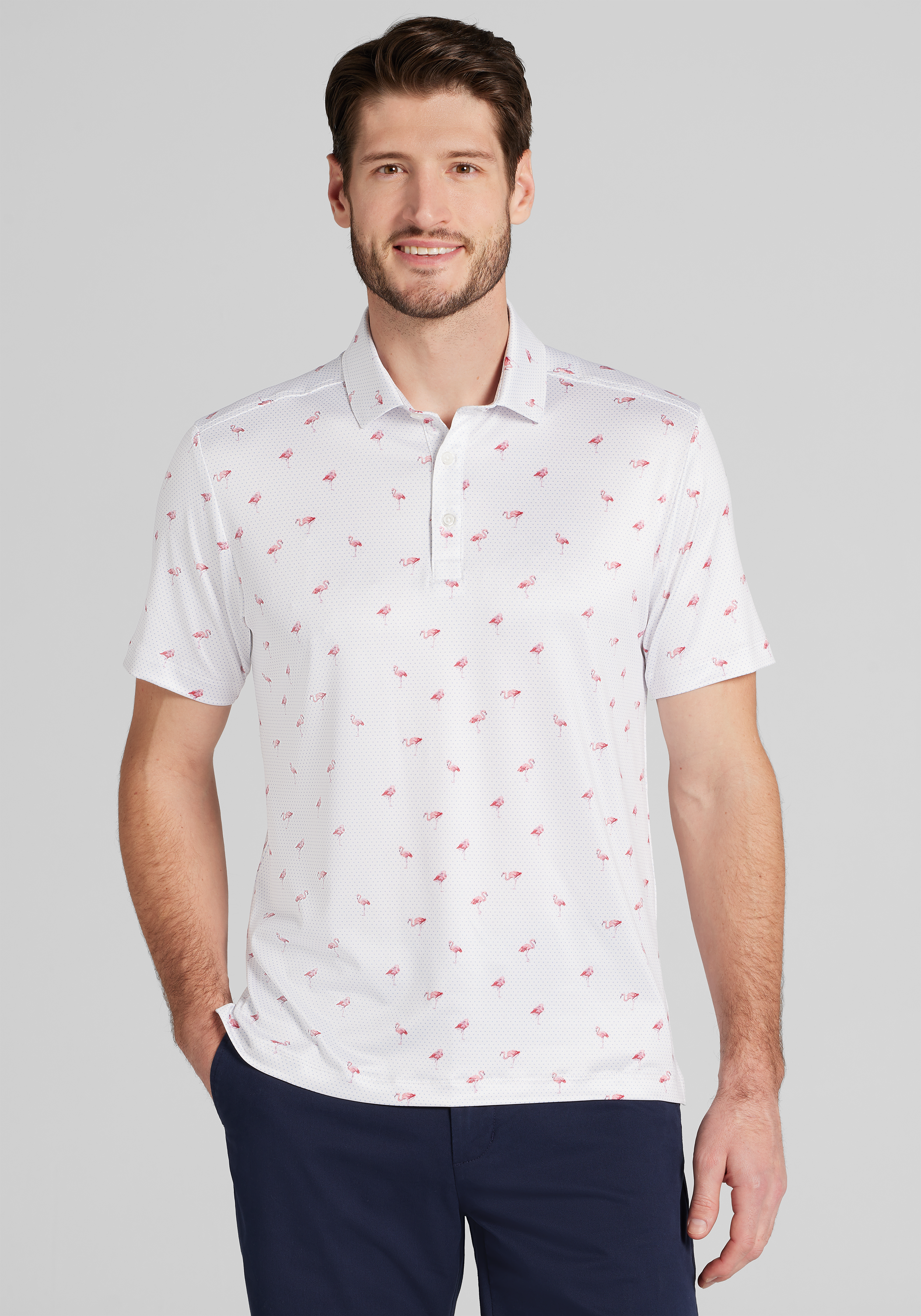 Men's Casual Tops, Traveler® Collection Tailored Fit Flamingo Performance Polo - Jos A Bank