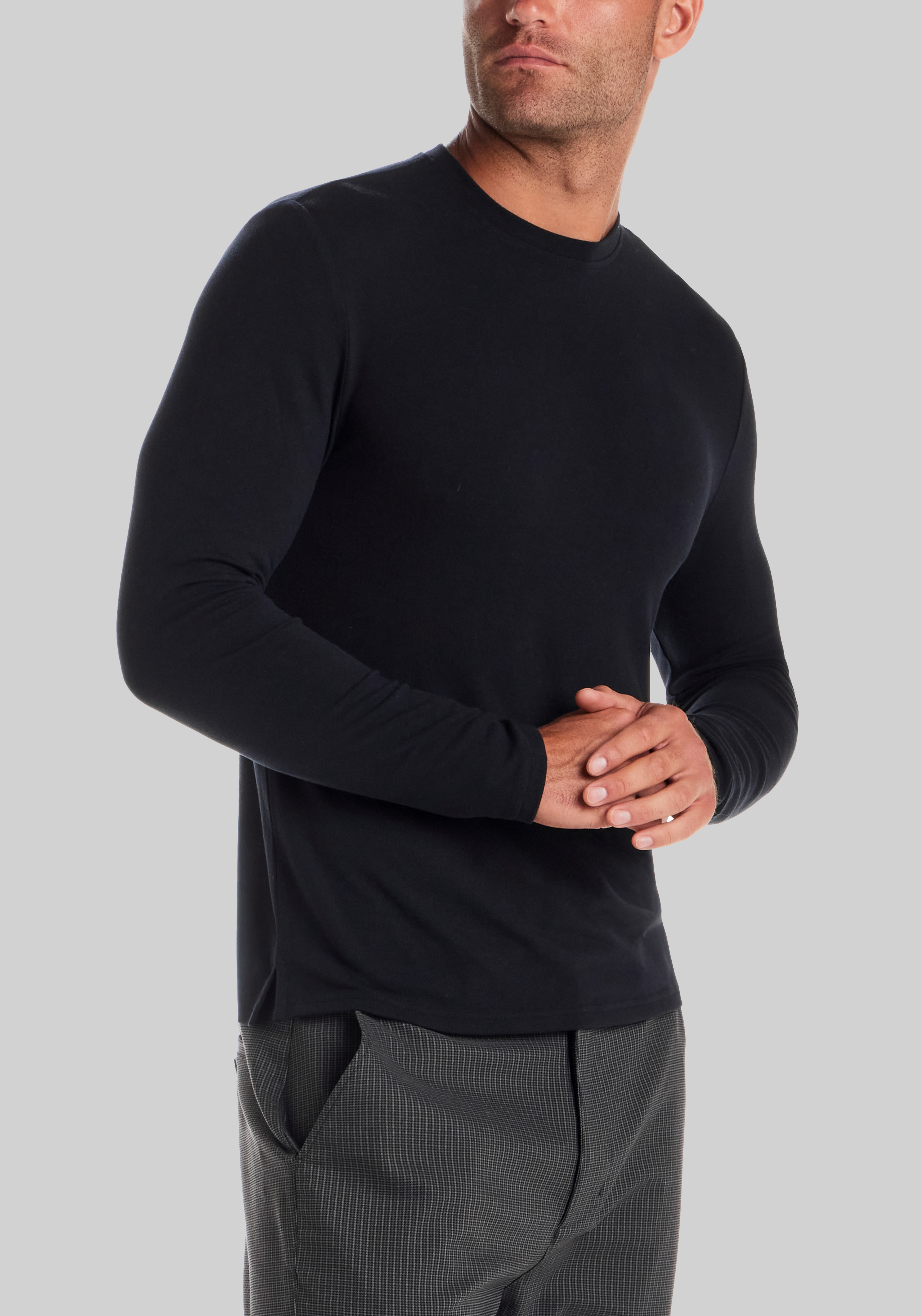 Vintage & Black Traditional Fit Long Sleeve Solid Crew Neck Shirt