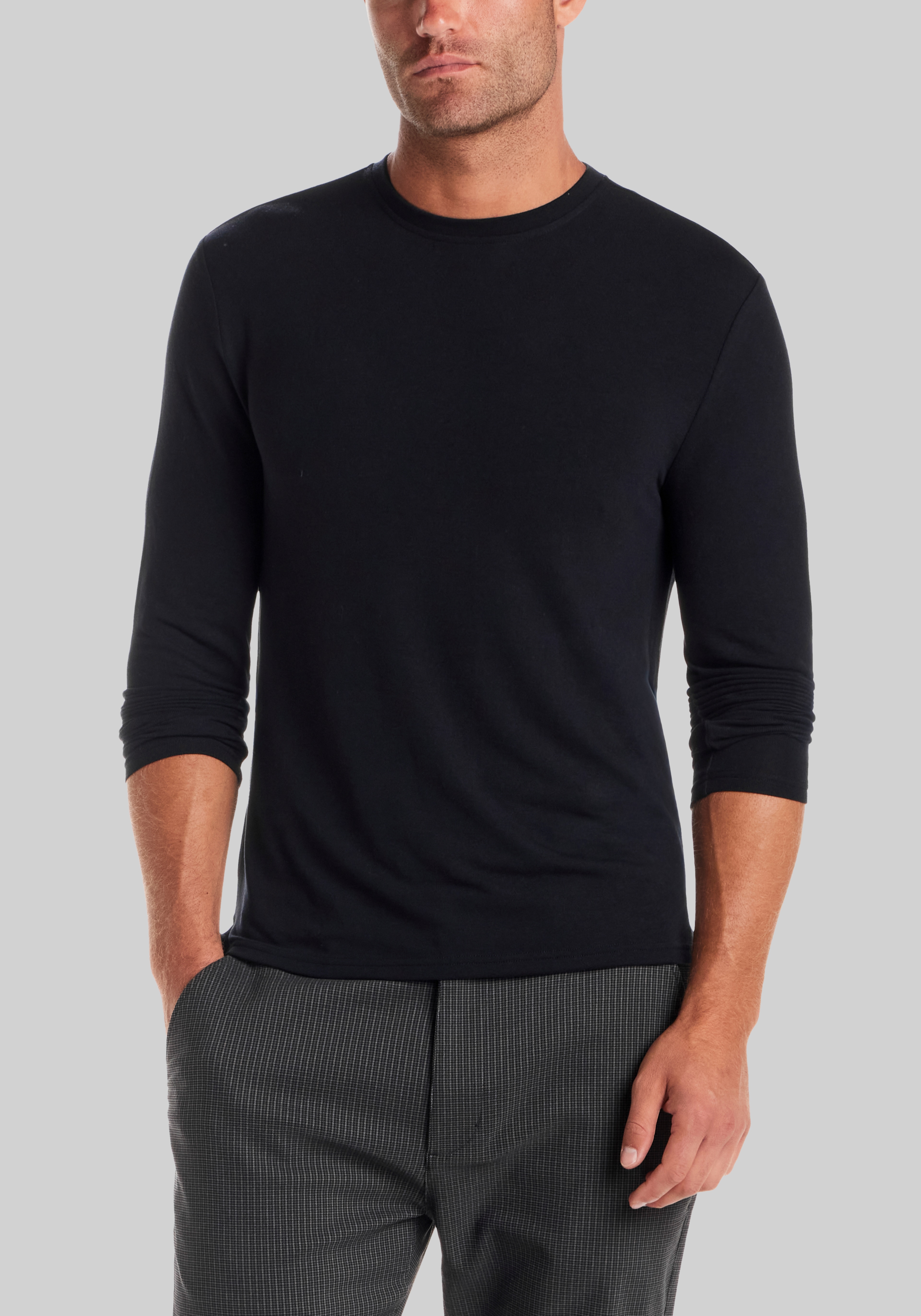 Vintage & Black Traditional Fit Long Sleeve Solid Crew Neck Shirt