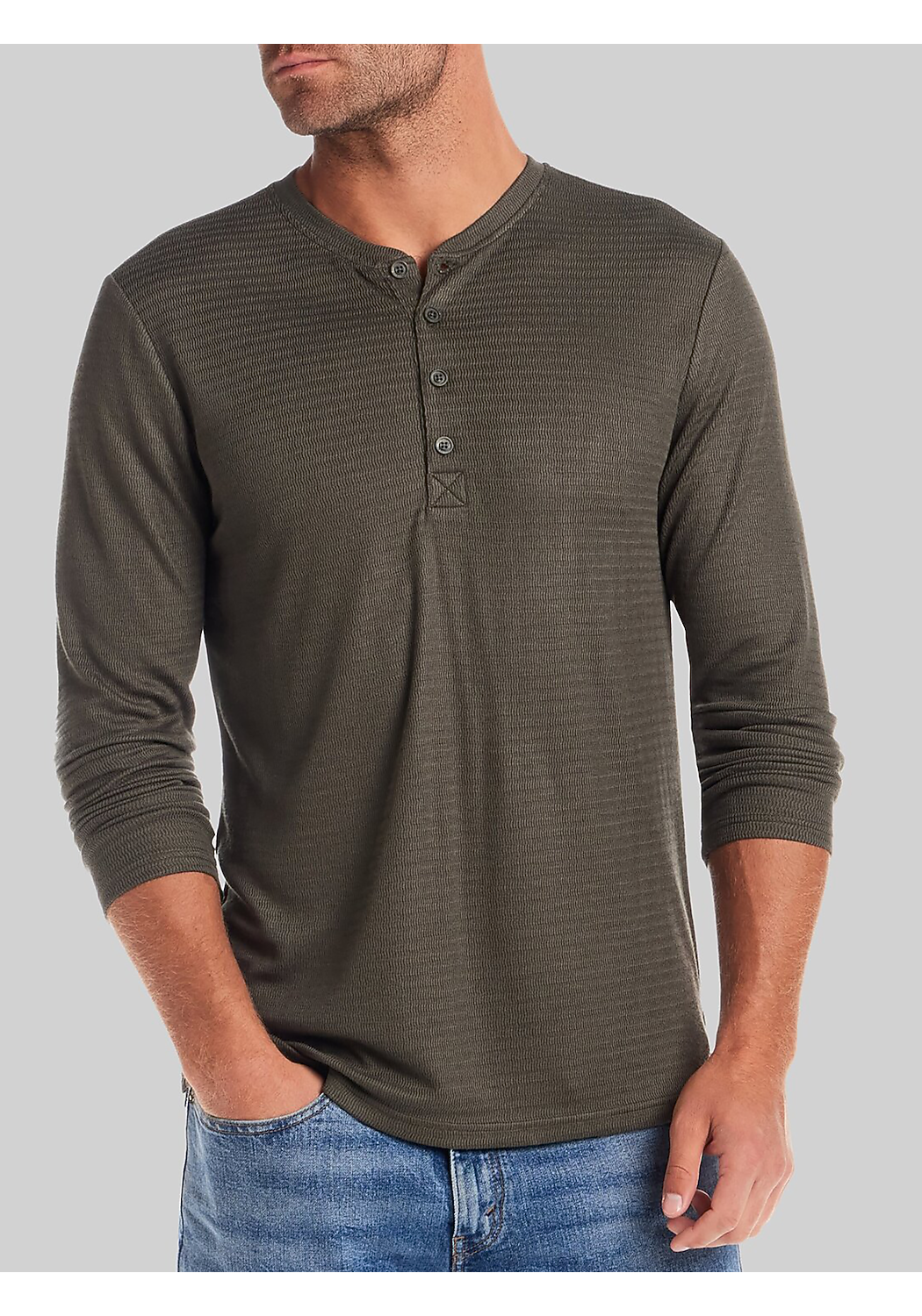 Vintage & Black Traditional Fit Crinkled Henley