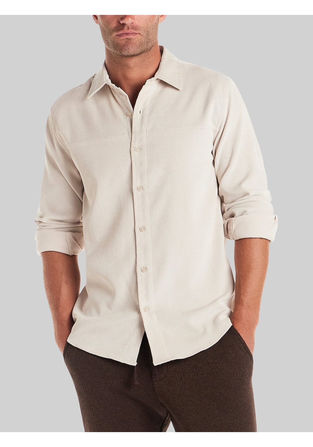 Vintage & Black Traditional Fit Solid Corduroy Button-Down Shirt