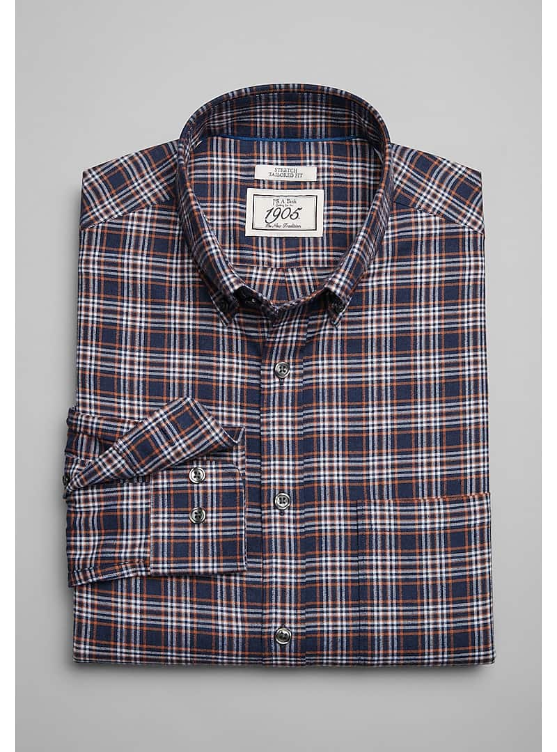 Jos. A. Bank Men's 1905 Collection Tailored Fit Button-Down Collar Plaid Sportshirt