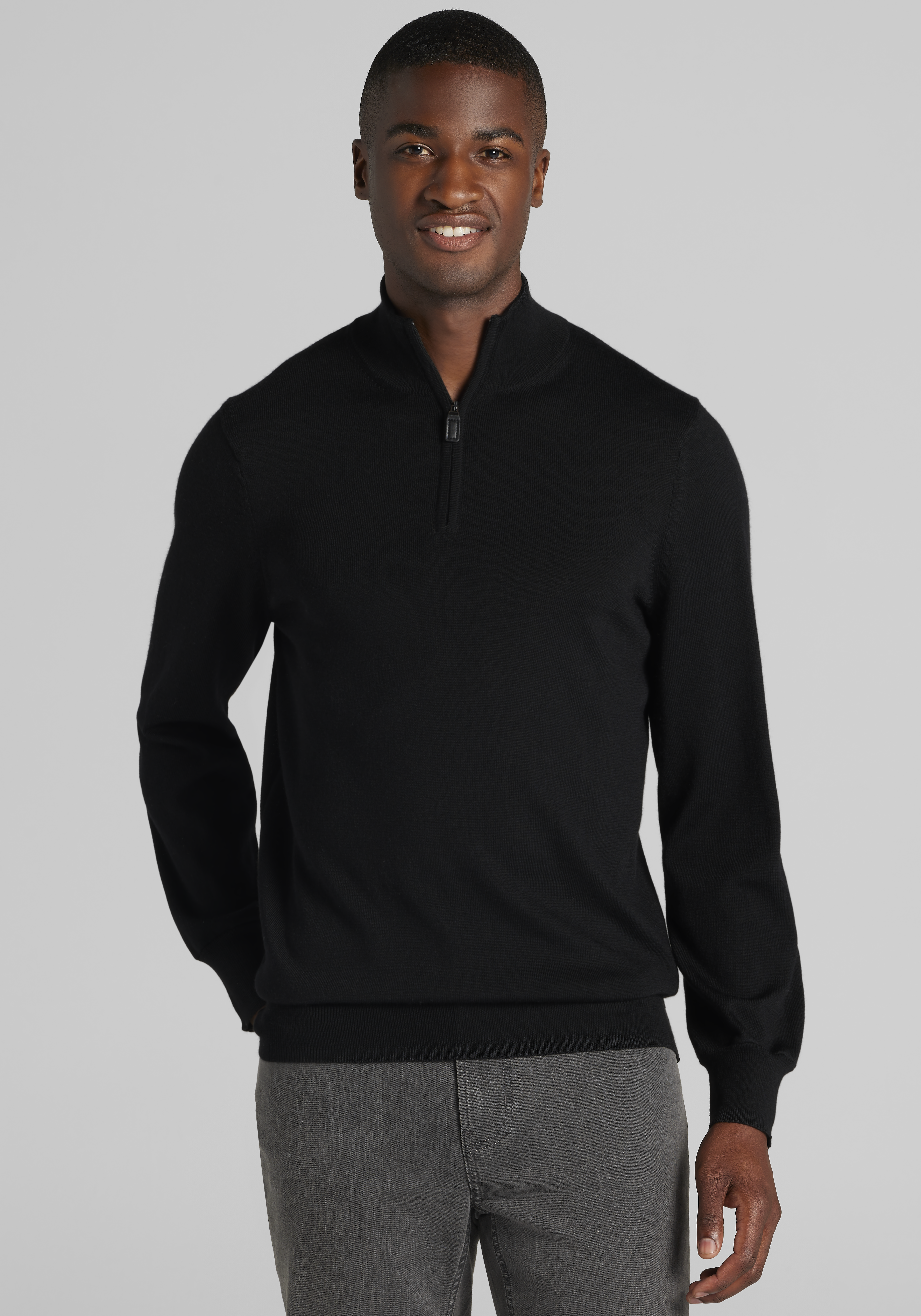 Men's Sweaters, Traveler&reg; Collection Tailored Fit Merino Blend 1/4-Zip Sweater CLEARANCE - Jos A Bank