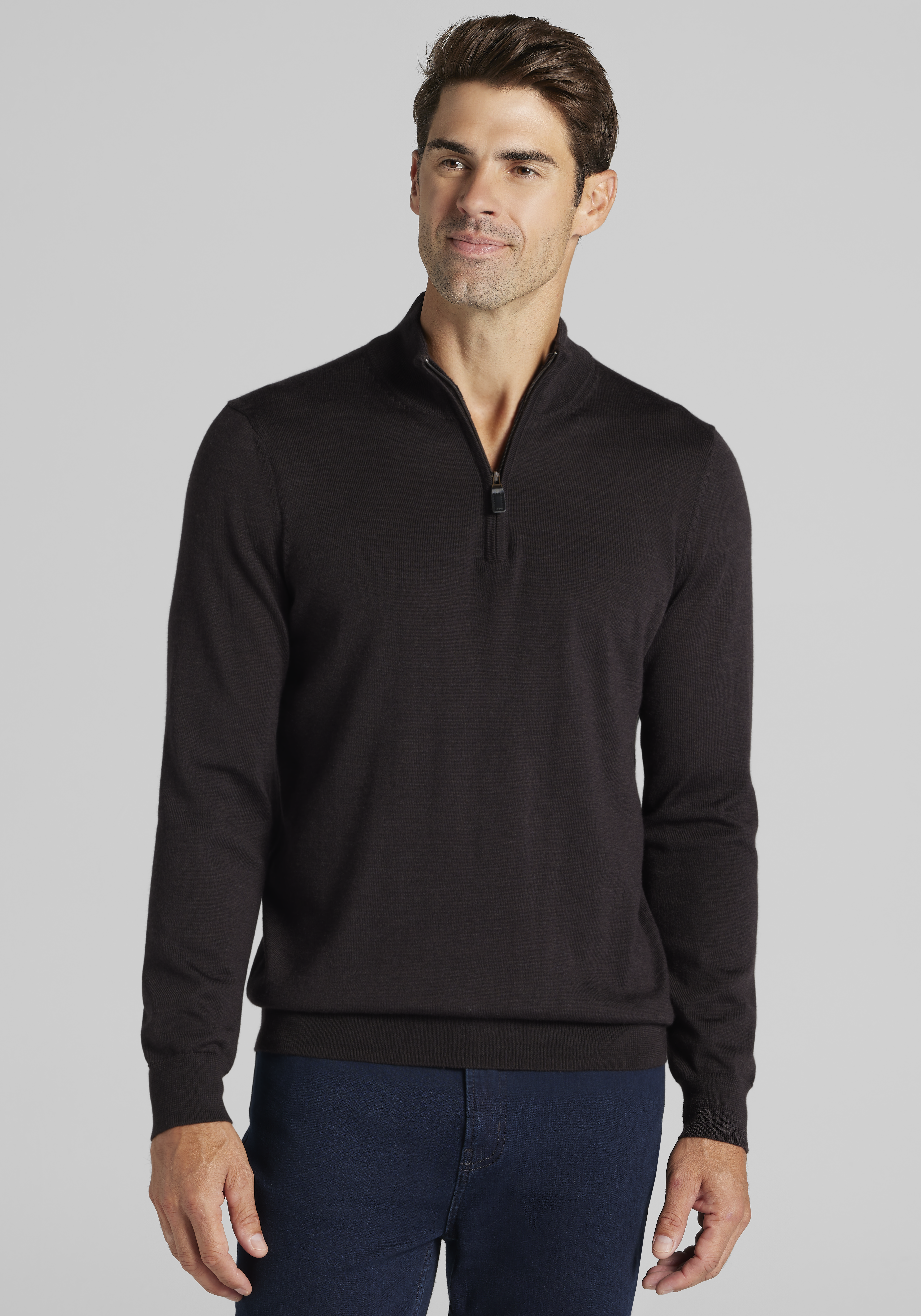 Men's CLEARANCE, Traveler&reg; Collection Tailored Fit Merino Blend 1/4-Zip Sweater CLEARANCE - Jos A Bank
