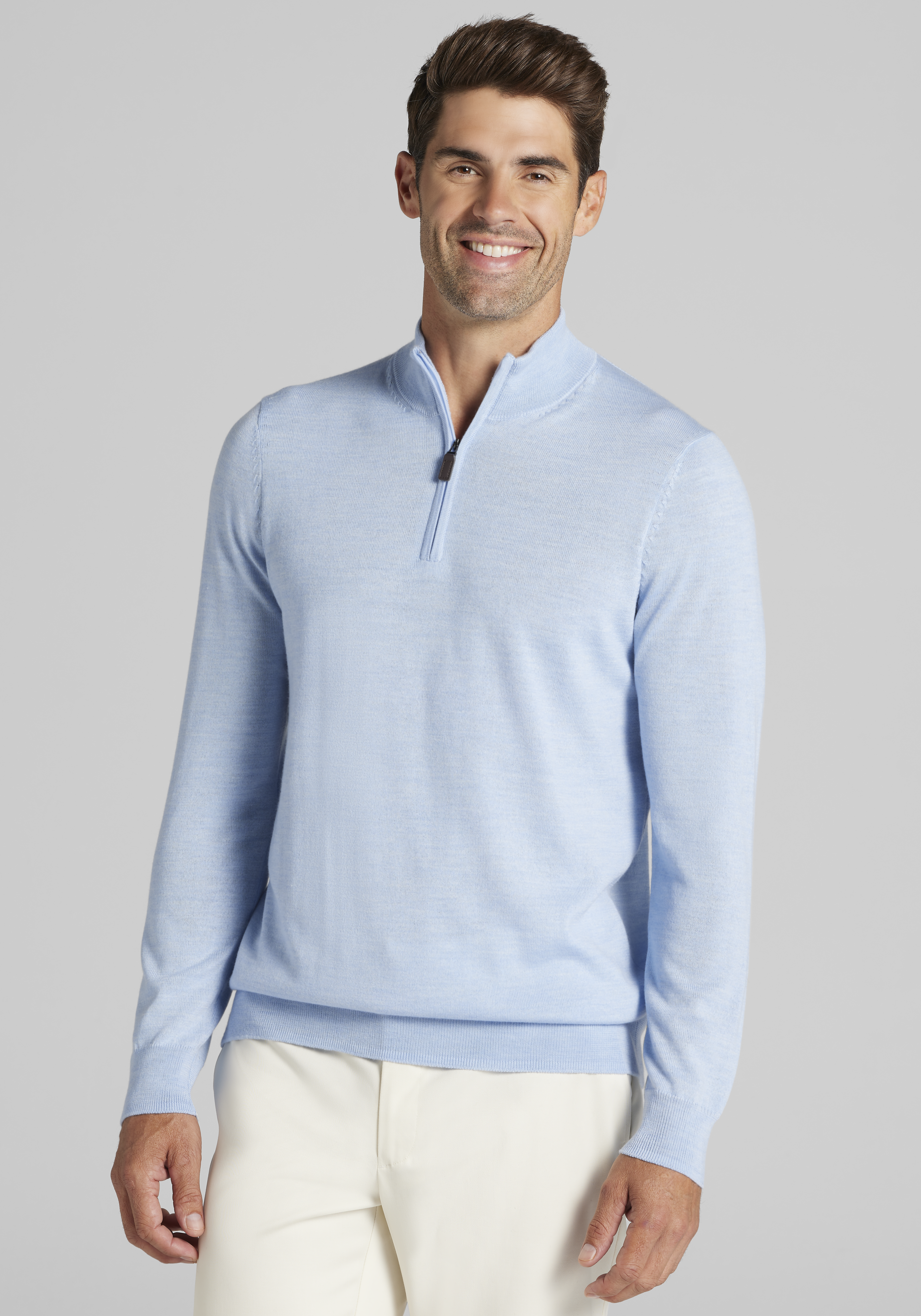 Men's Sweaters, Traveler&reg; Collection Tailored Fit Merino Blend 1/4-Zip Sweater CLEARANCE - Jos A Bank