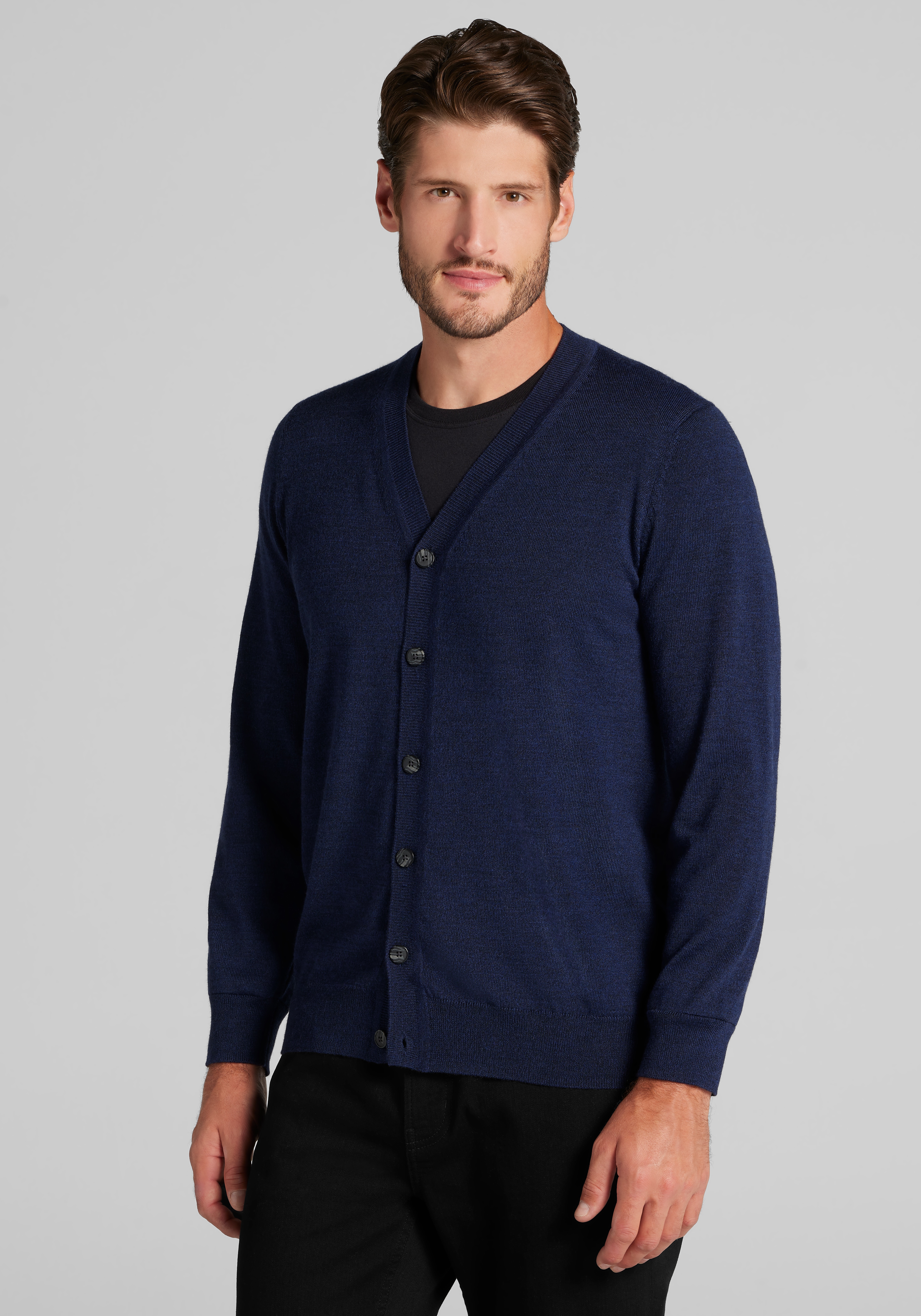 Men's Sweaters, Traveler Collection Tailored Fit Merino Wool Cardigan Sweater - Jos A Bank