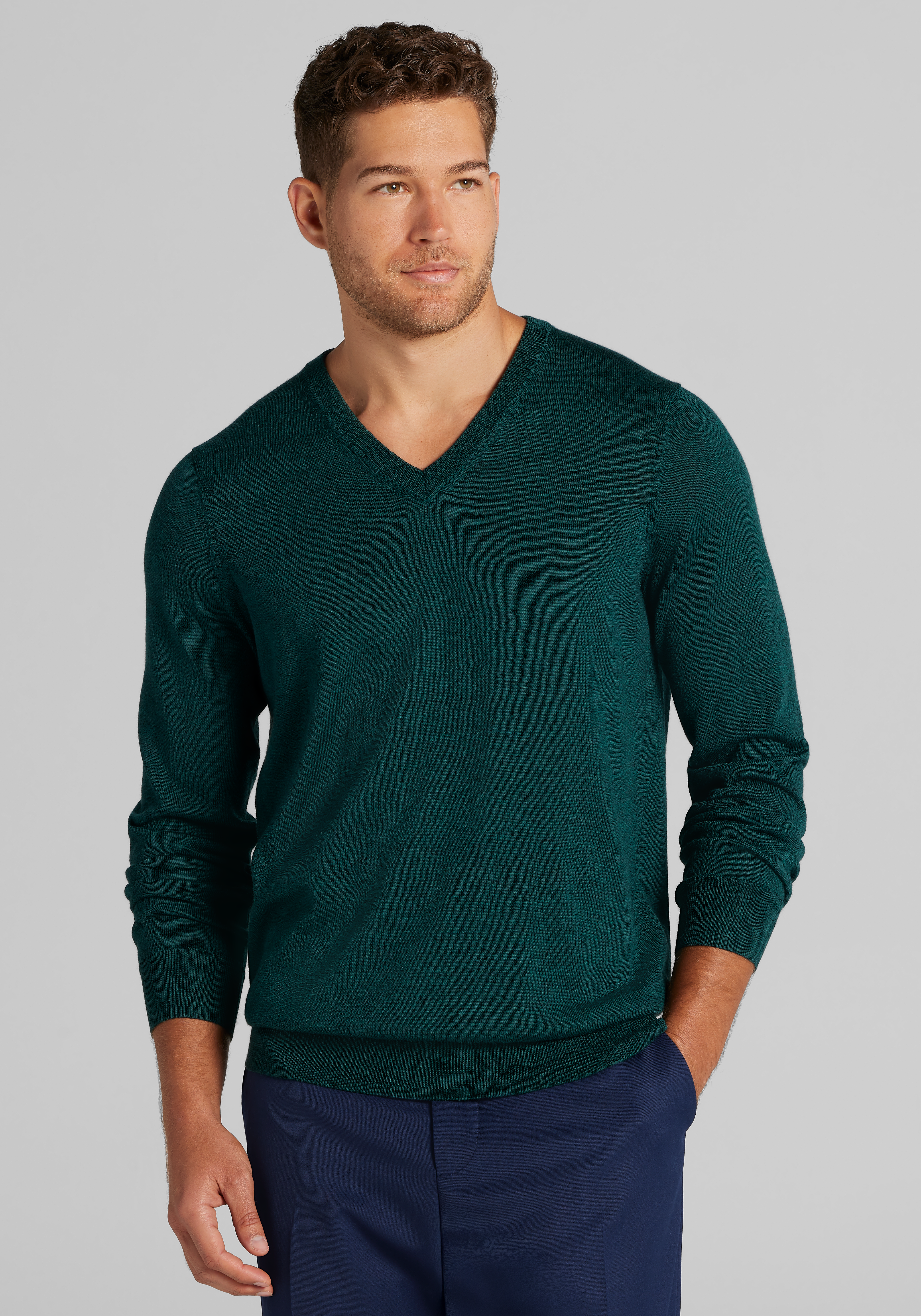 Men's Sweaters, Traveler Performance Tailored Fit Merino V-Neck Sweater - Jos A Bank