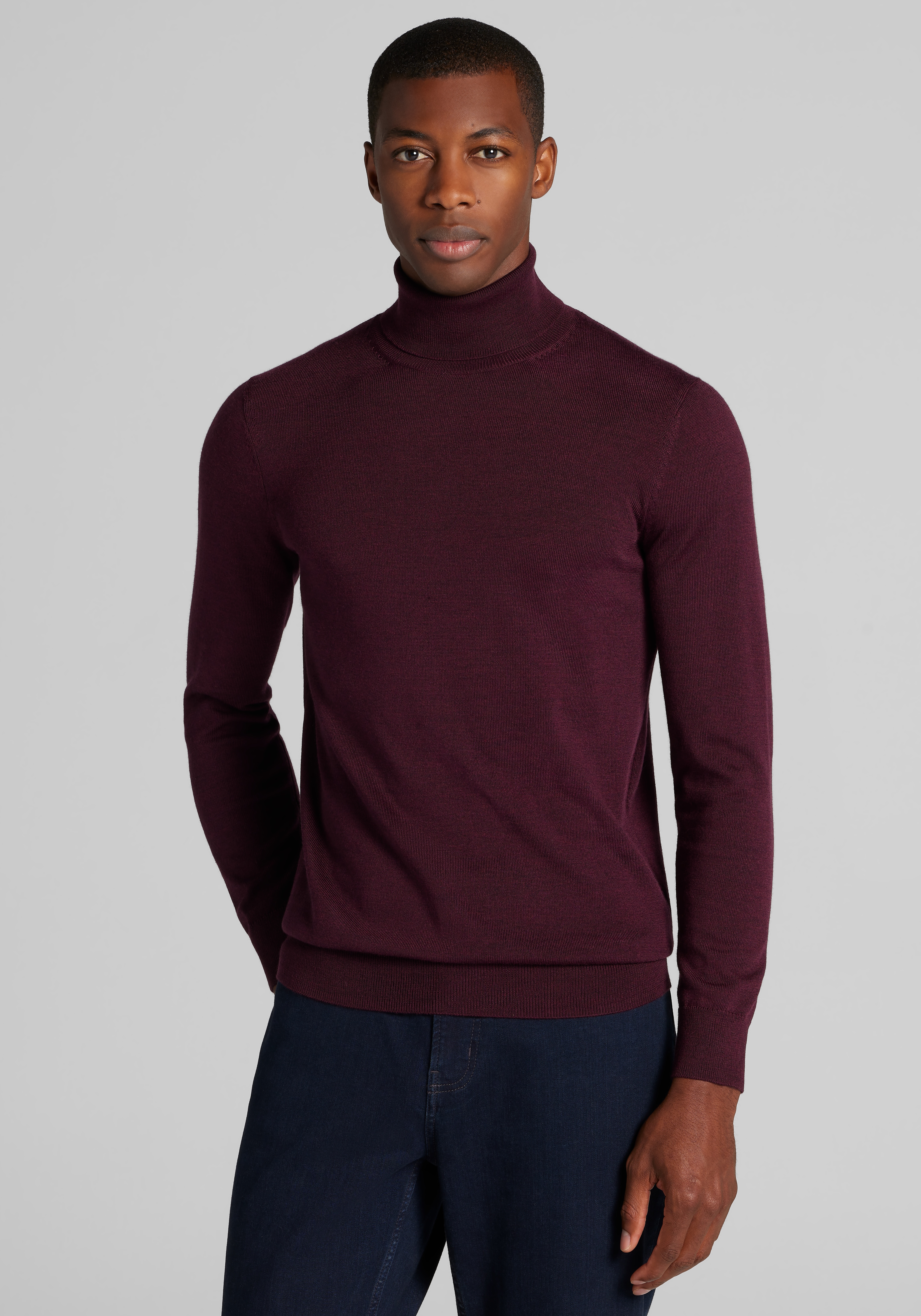 Men's Sweaters, Traveler Collection Tailored Fit Merino Wool Turtleneck Sweater - Jos A Bank