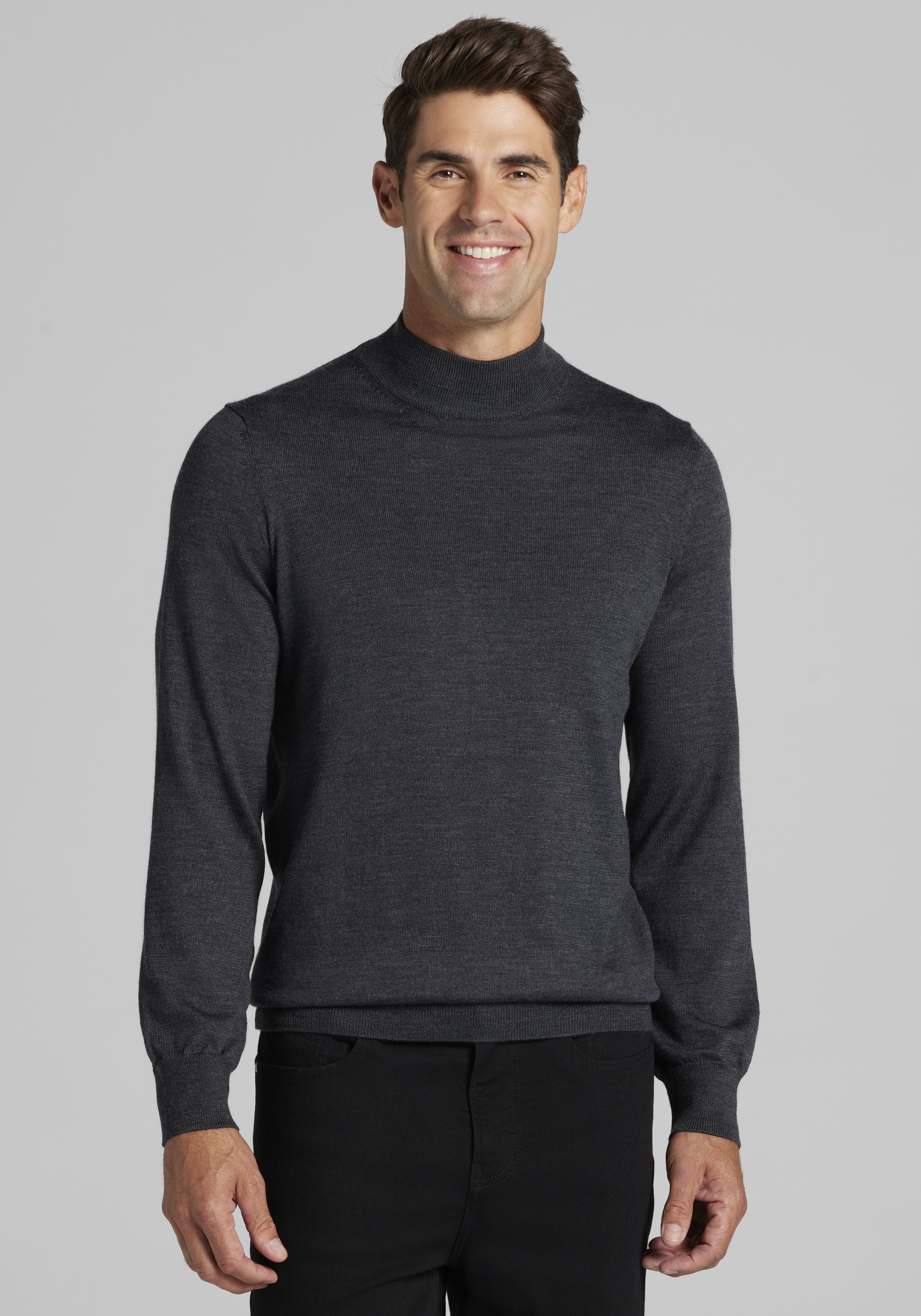 Men's Sweaters, Traveler&reg; Performance Tailored Fit Merino Blend Mock Neck Sweater CLEARANCE - Jos A Bank