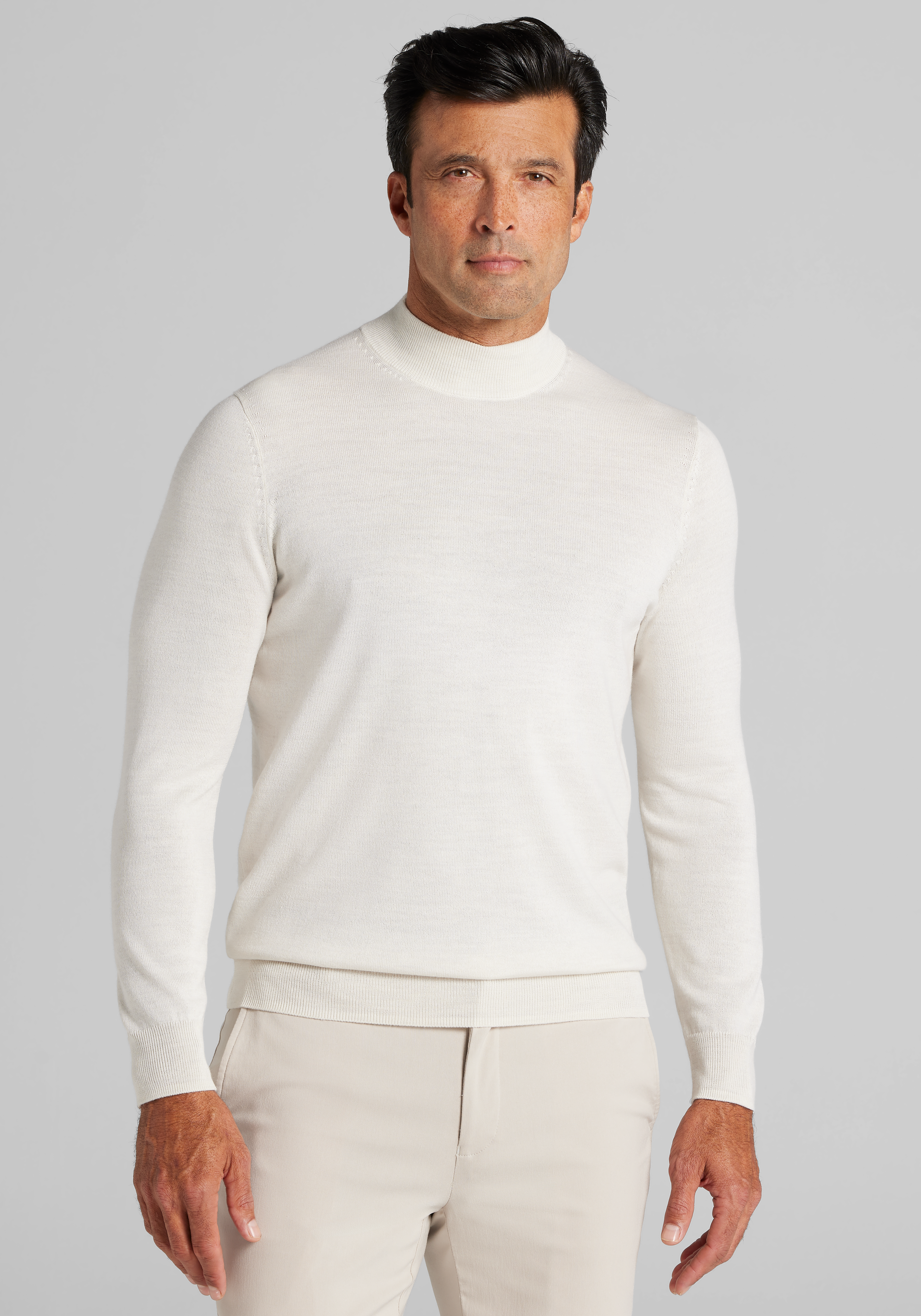 Men's Sweaters, Traveler Performance Tailored Fit Merino Blend Mock Neck Sweater - Jos A Bank