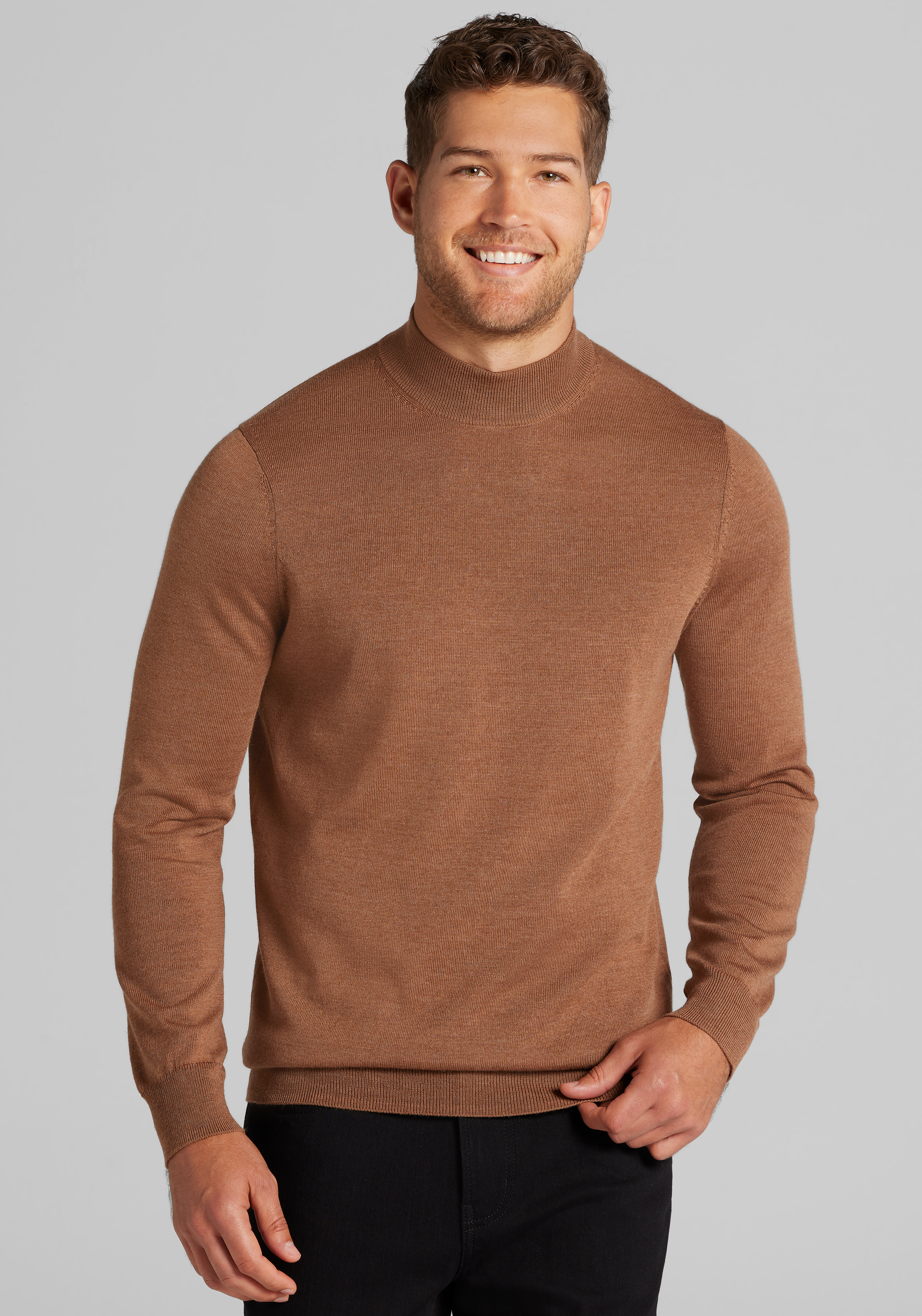 Men's Sweaters, Traveler&reg; Performance Tailored Fit Merino Blend Mock Neck Sweater - Jos A Bank