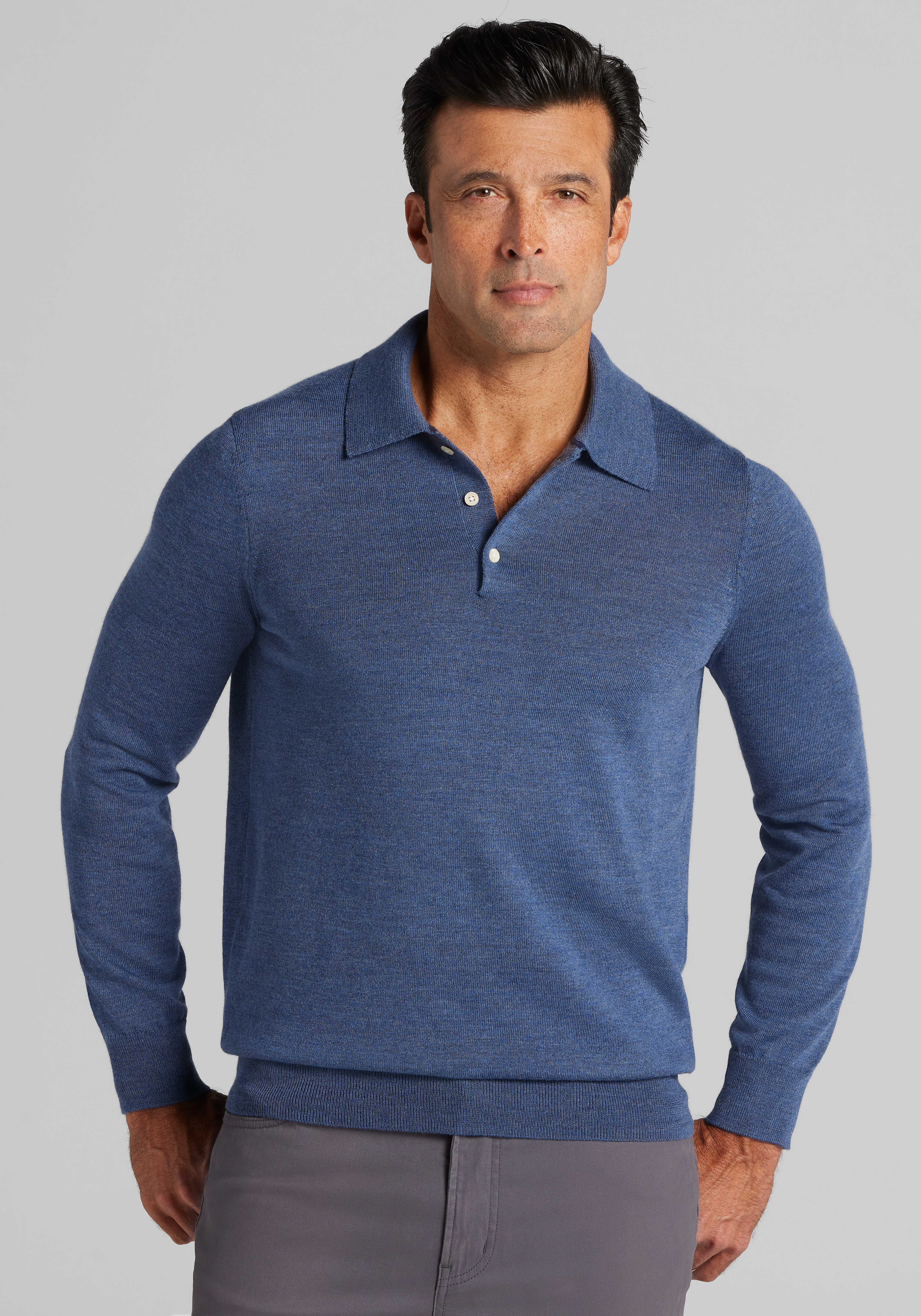 Men's Sweaters, Traveler&reg; Performance Tailored Fit Merino Polo Sweater CLEARANCE - Jos A Bank