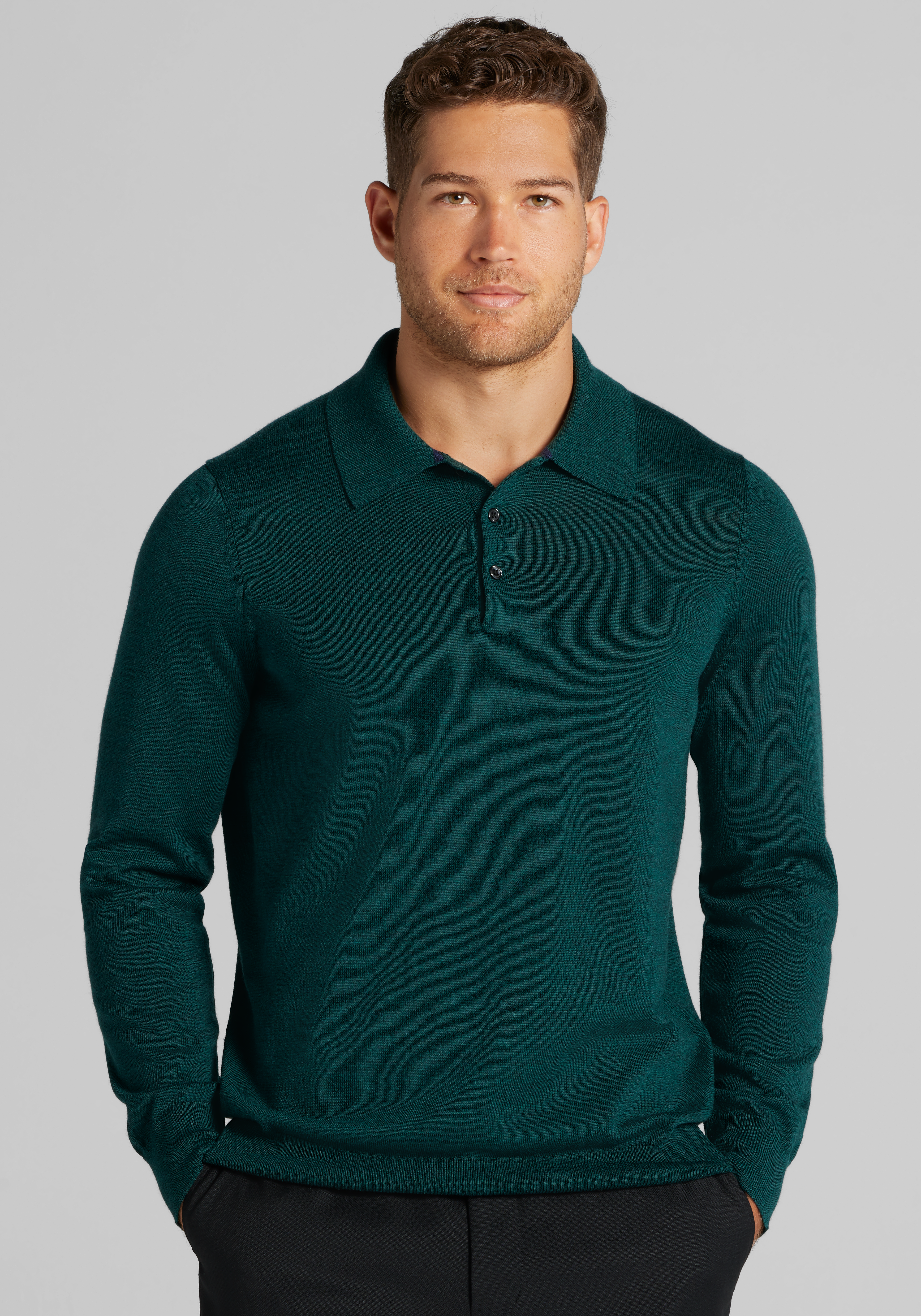 Men's Sweaters, Traveler Performance Tailored Fit Merino Polo Sweater - Jos A Bank