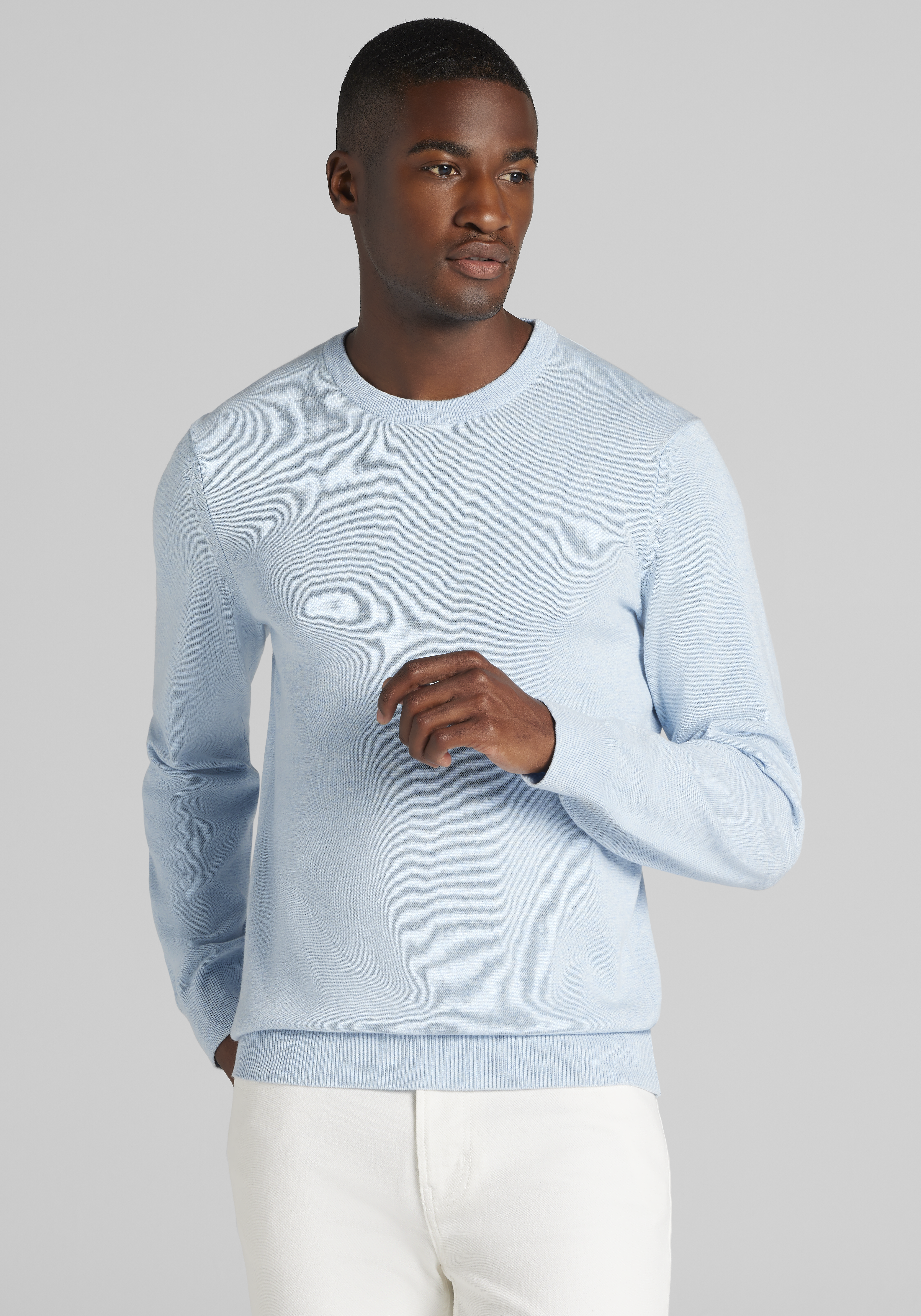 Men's Sweaters, Jos. A. Bank Tailored Fit Heathered Pima Cotton Crew Neck Sweater CLEARANCE - Jos A Bank
