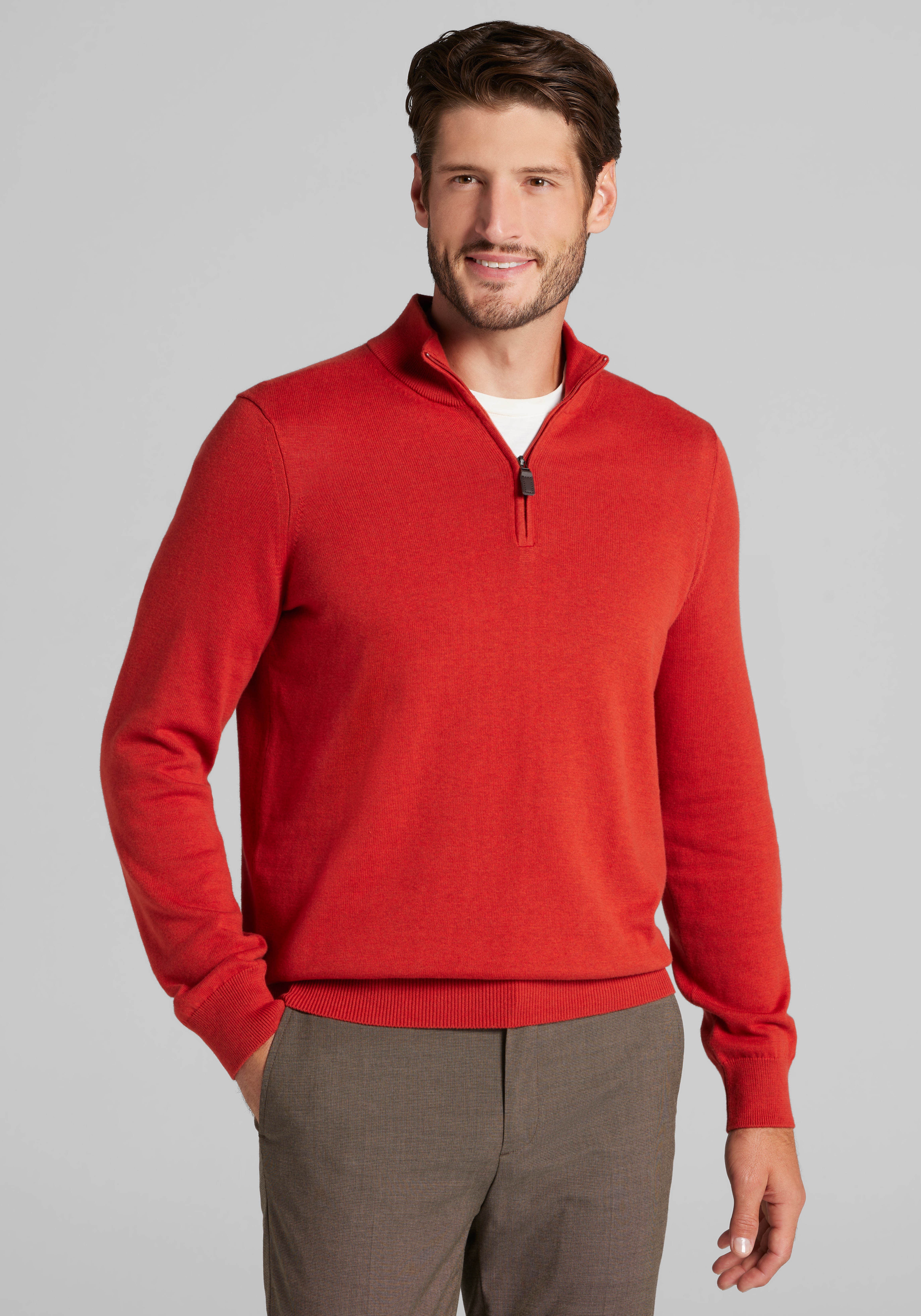 Men's Sweaters, Jos. A. Bank Tailored Fit Pima Cotton 1/4 Zip Sweater - Big & Tall - Jos A Bank