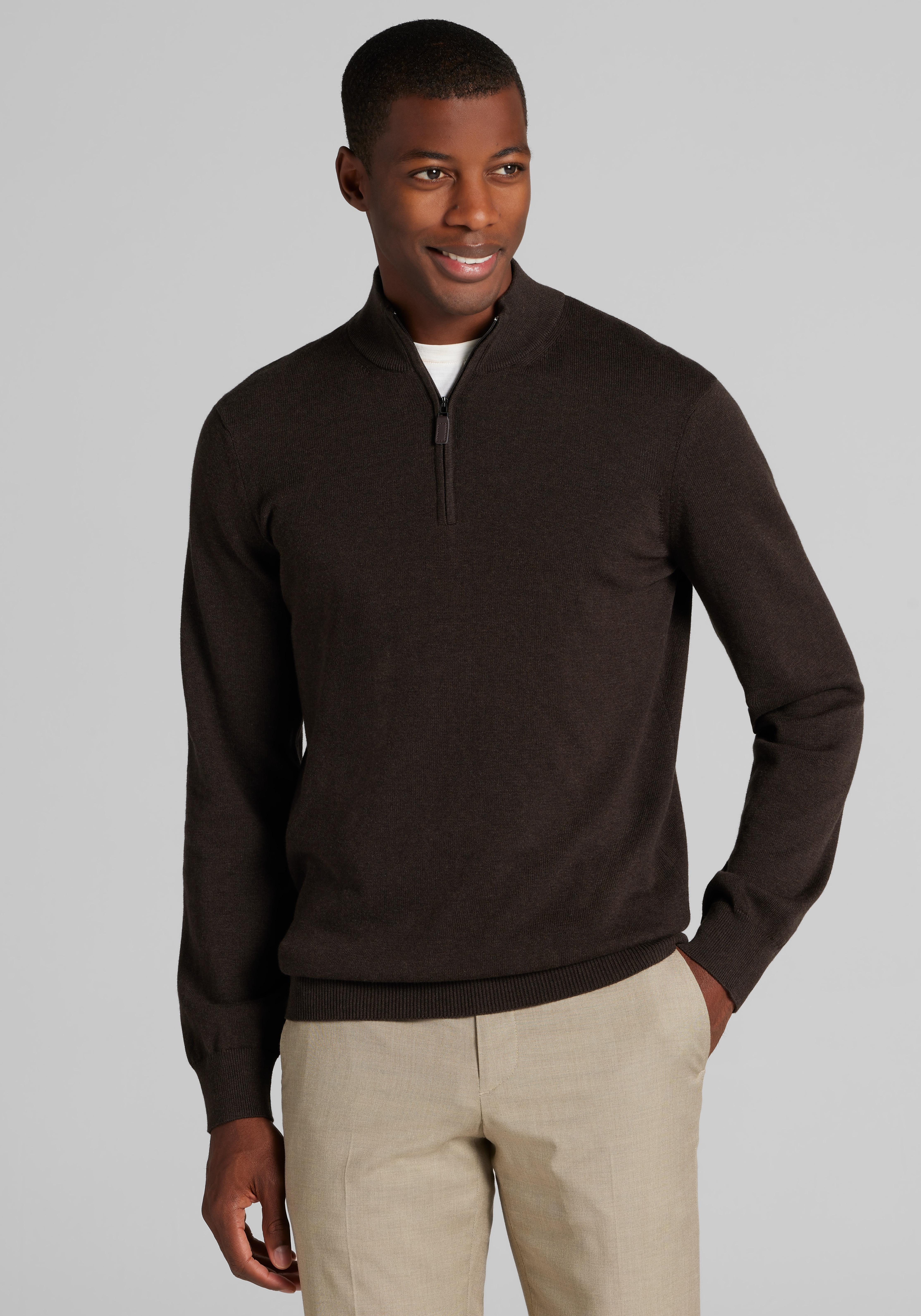 Men's Sweaters, Jos. A. Bank Tailored Fit Pima Cotton 1/4 Zip Sweater - Jos A Bank