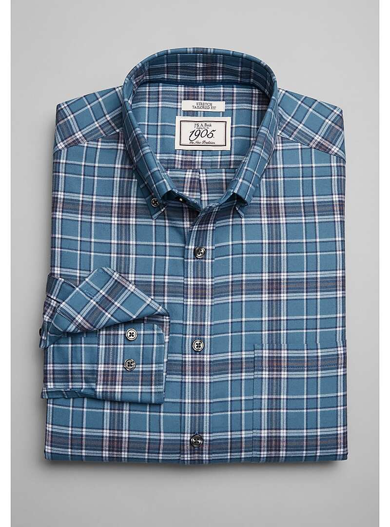 Jos. A. Bank Men's 1905 Collection Tailored Fit Button-Down Collar Plaid Sportshirt