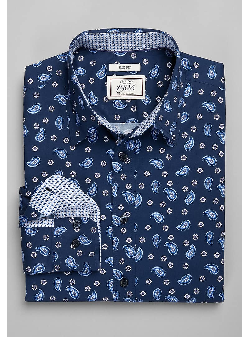 Jos. A. Bank Men's 1905 Collection Slim Fit Paisley Sportshirt (Navy)