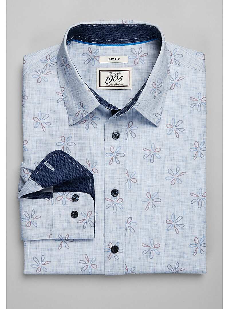 Jos. A. Bank Men's 1905 Collection Slim Fit Spread Collar Melange Floral Sportshirt
