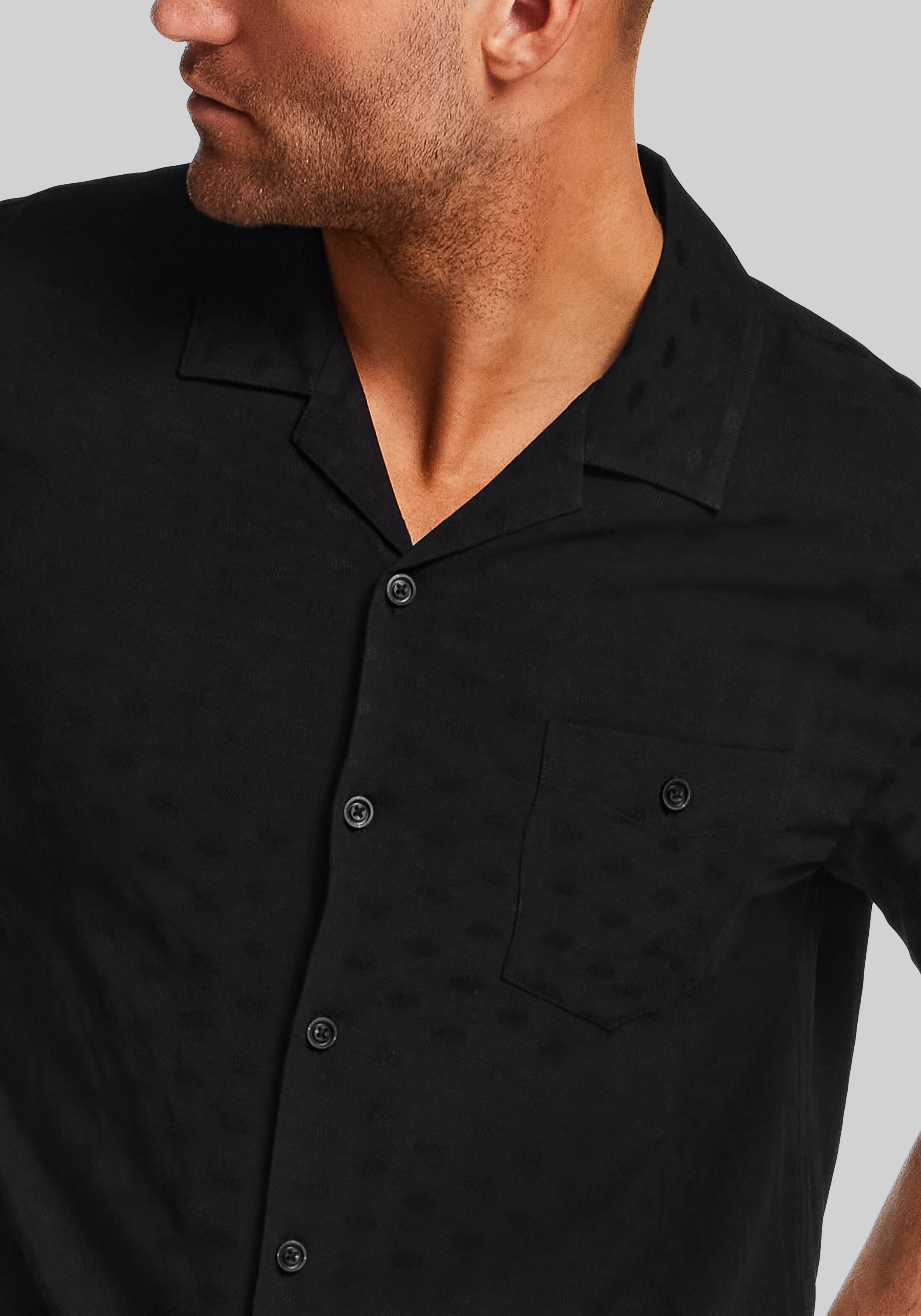 Vintage & Black Traditional Fit Dobby Short-Sleeve Camp Shirt