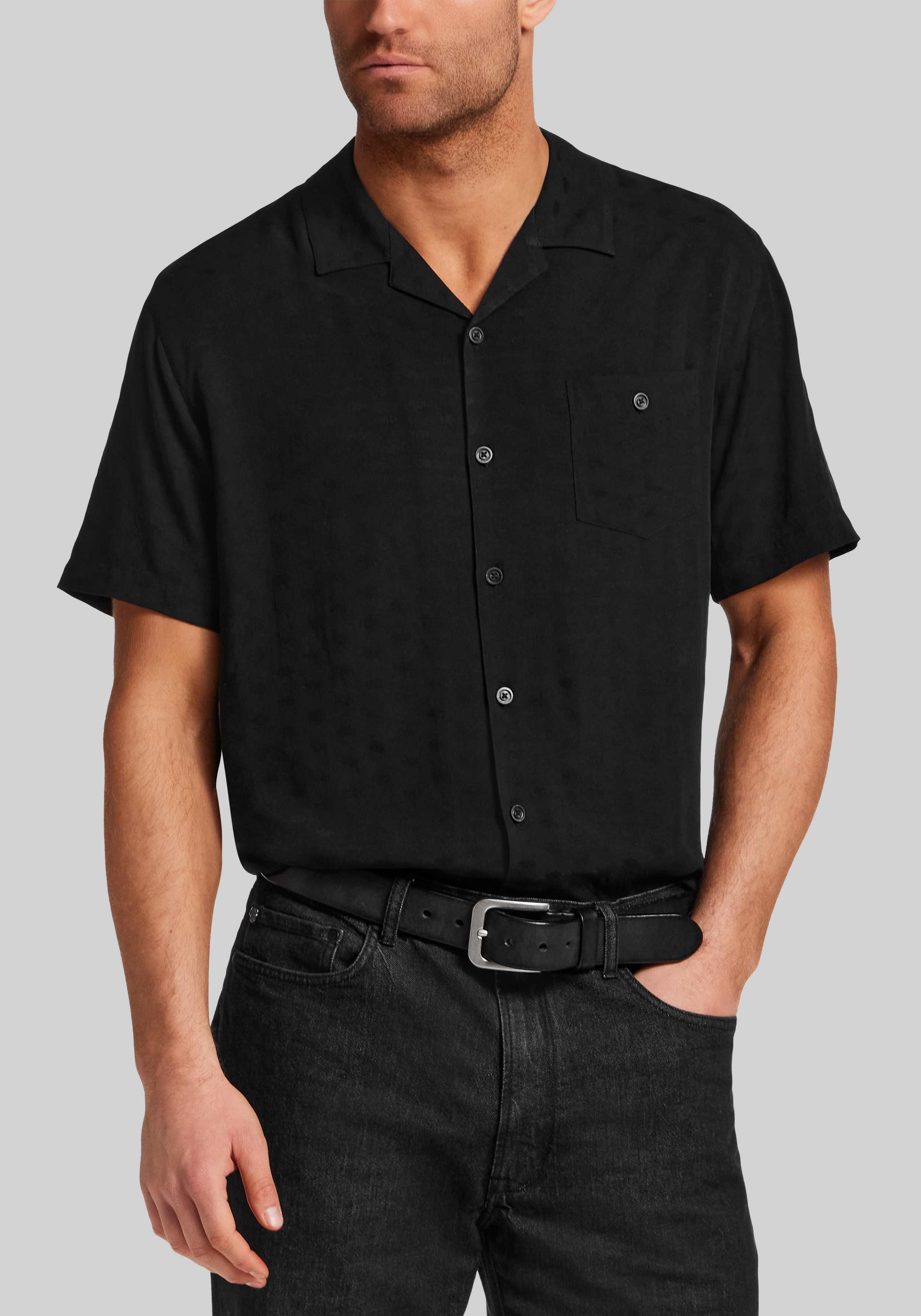 Vintage & Black Traditional Fit Dobby Short-Sleeve Camp Shirt