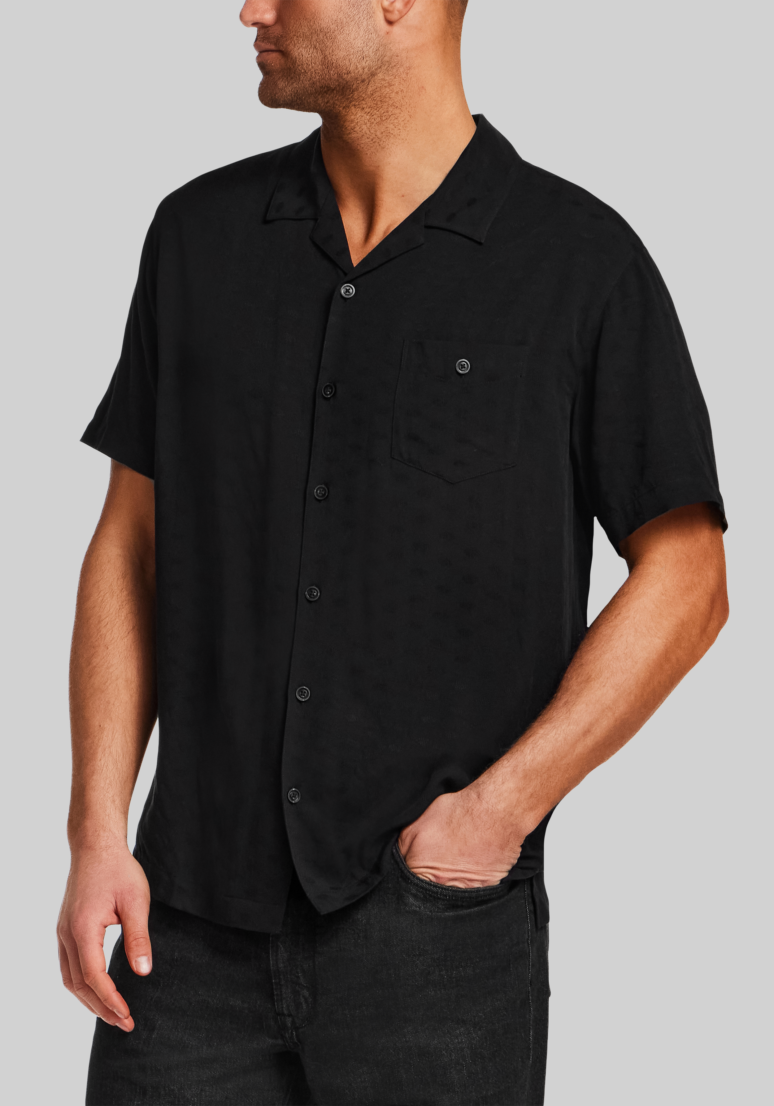 Vintage & Black Traditional Fit Dobby Short-Sleeve Camp Shirt