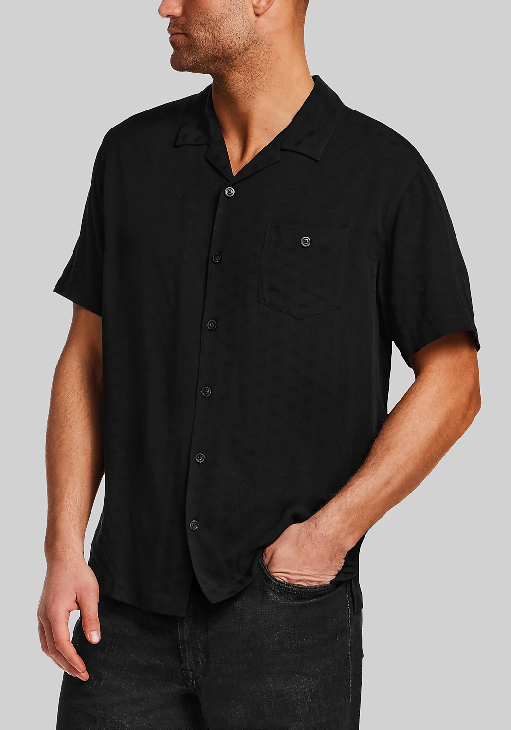 Vintage & Black Traditional Fit Dobby Short-Sleeve Camp Shirt