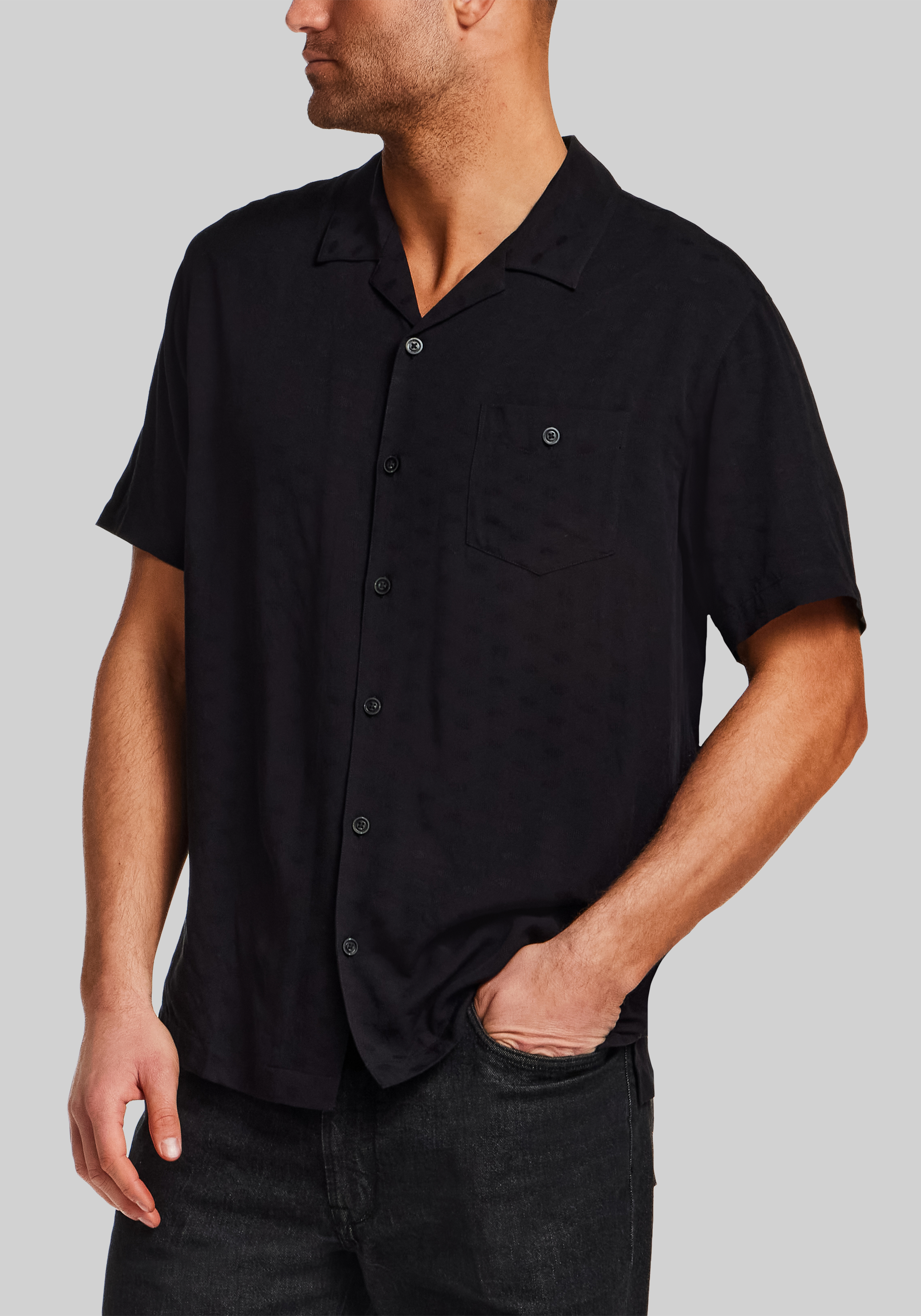 Vintage & Black Traditional Fit Short Sleeve Dobby Camp Shirt