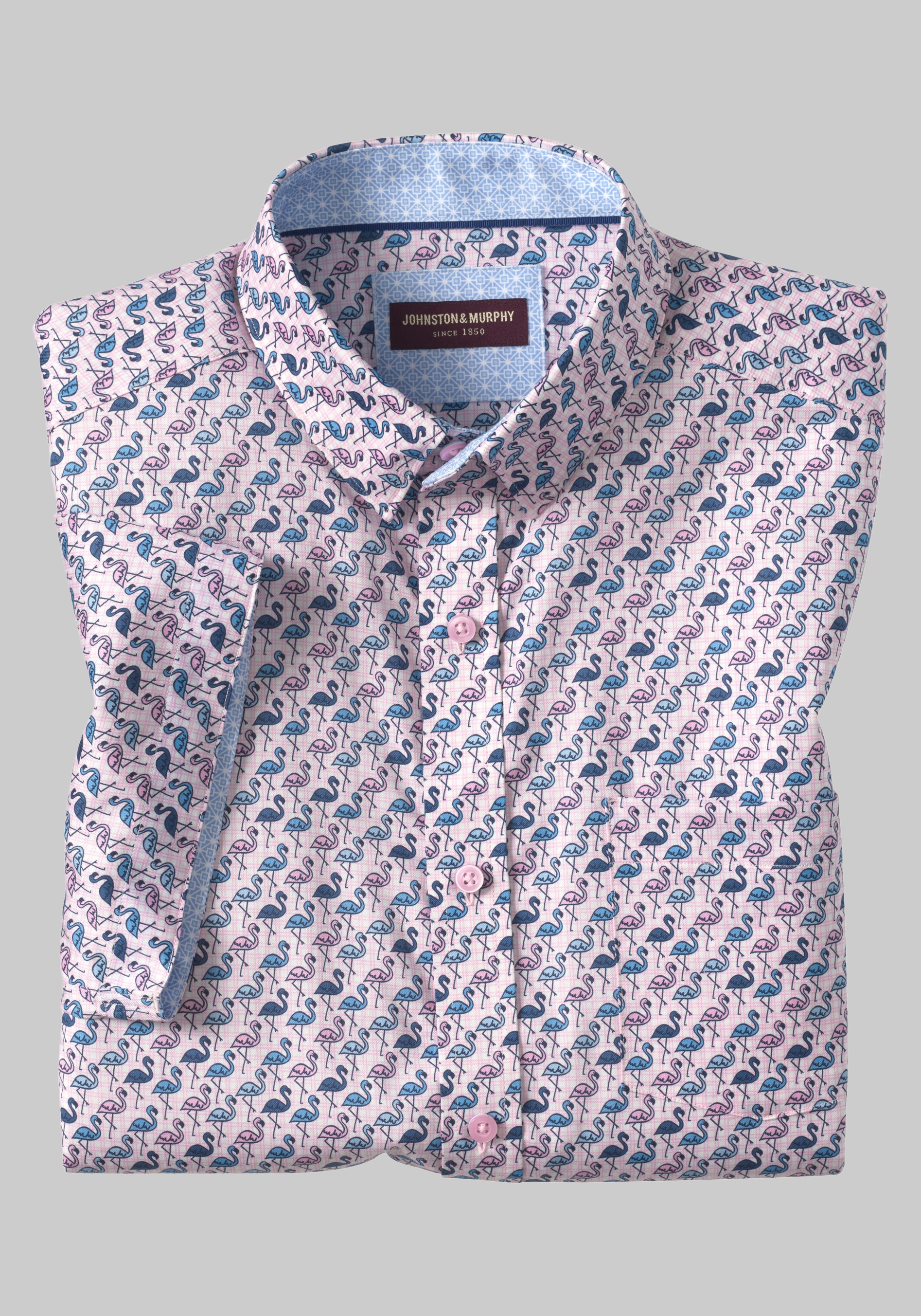 Men's Special Categories, Johnston & Murphy Tailored Fit Logan Flamingo Short Sleeve Shirt - Jos A Bank
