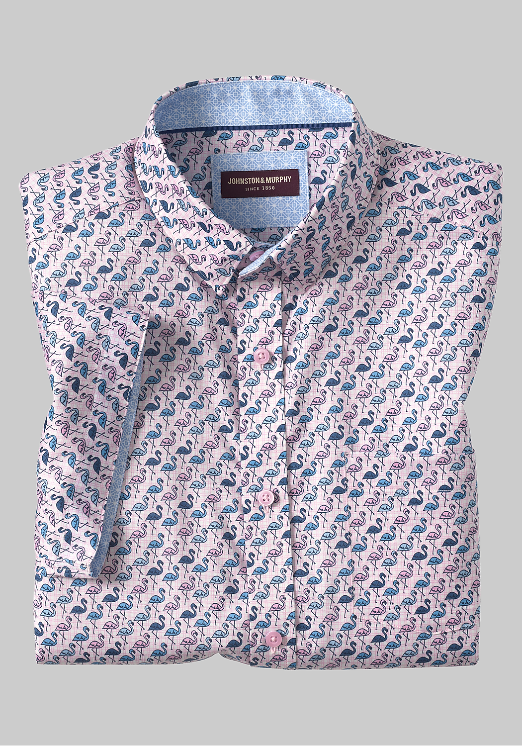 Johnston & Murphy Tailored Fit Logan Flamingo Short Sleeve Shirt