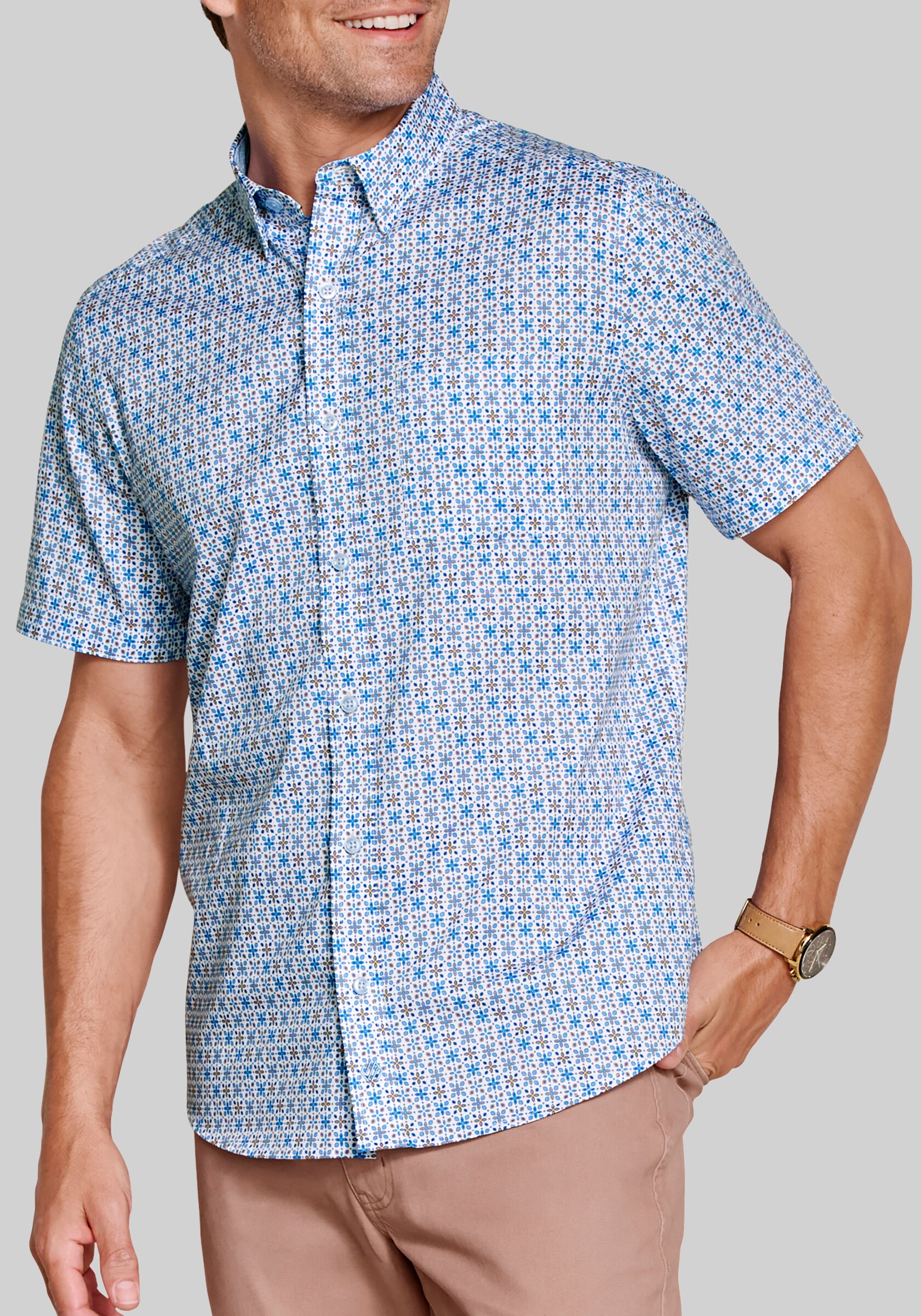Johnston & Murphy Tailored Fit Logan Flamingo Short Sleeve Shirt