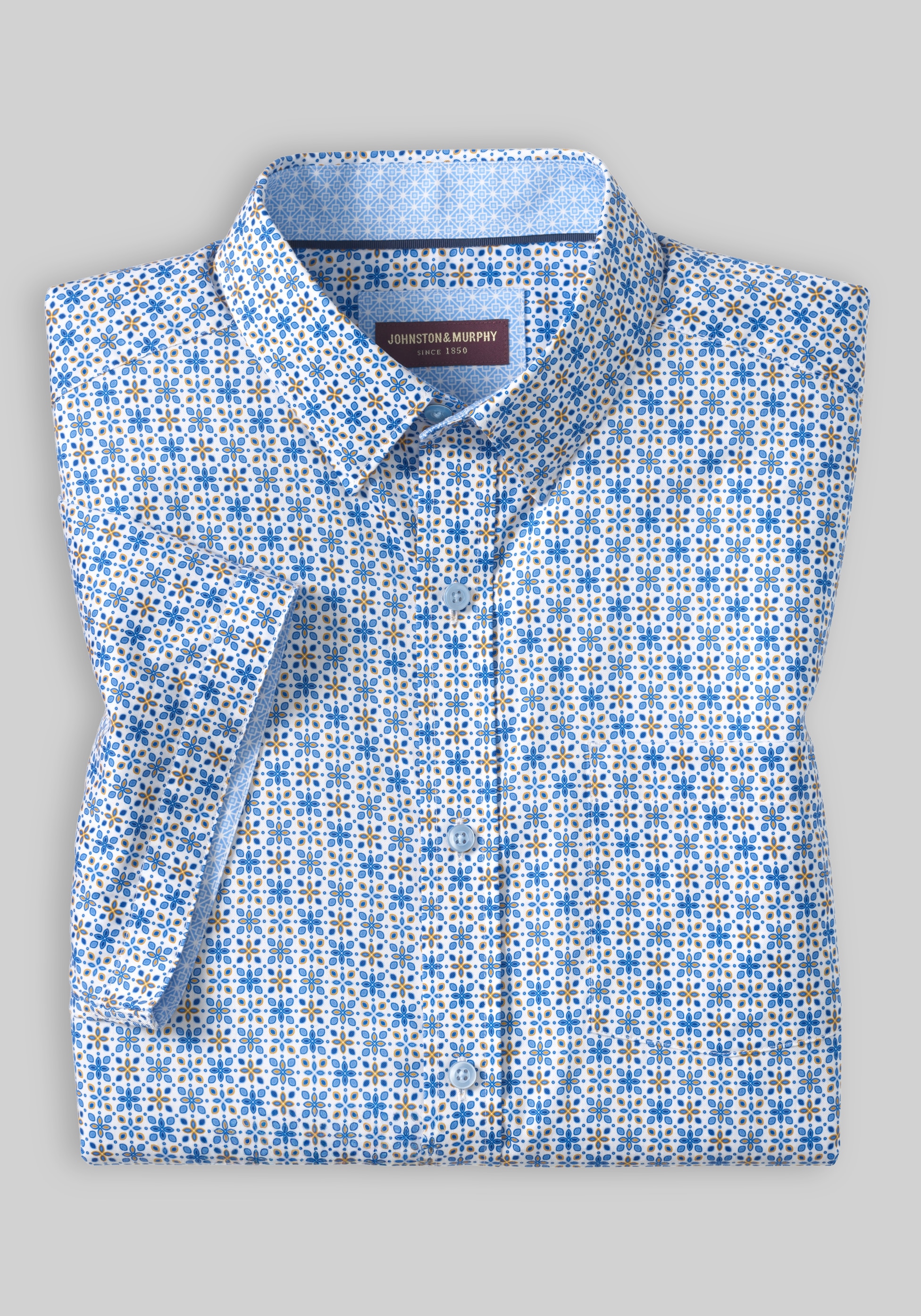 Johnston & Murphy Tailored Fit Logan Flamingo Short Sleeve Shirt