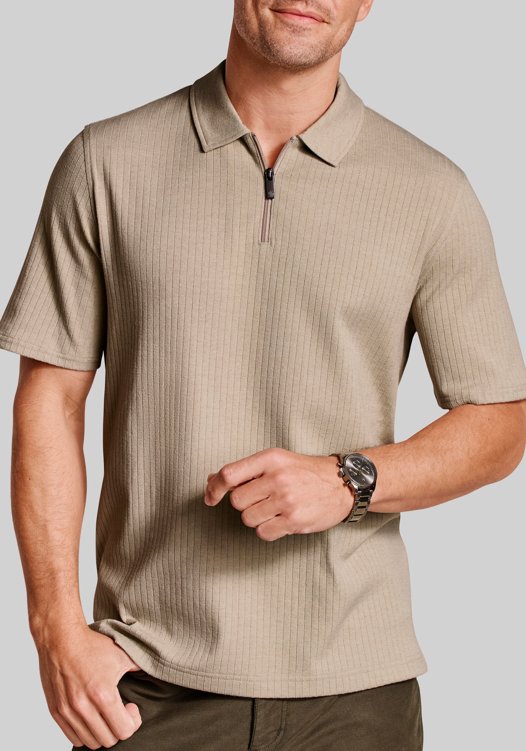 Men's Casual Tops, Johnston & Murphy Tailored Fit Finn Ribbed Zip Polo - Jos A Bank