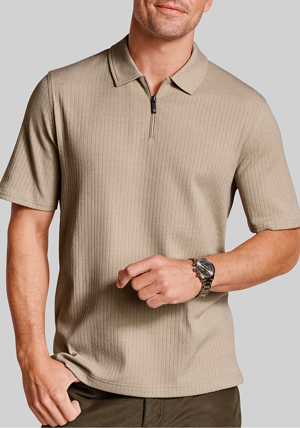 Johnston & Murphy Tailored Fit Finn Ribbed Zip Polo