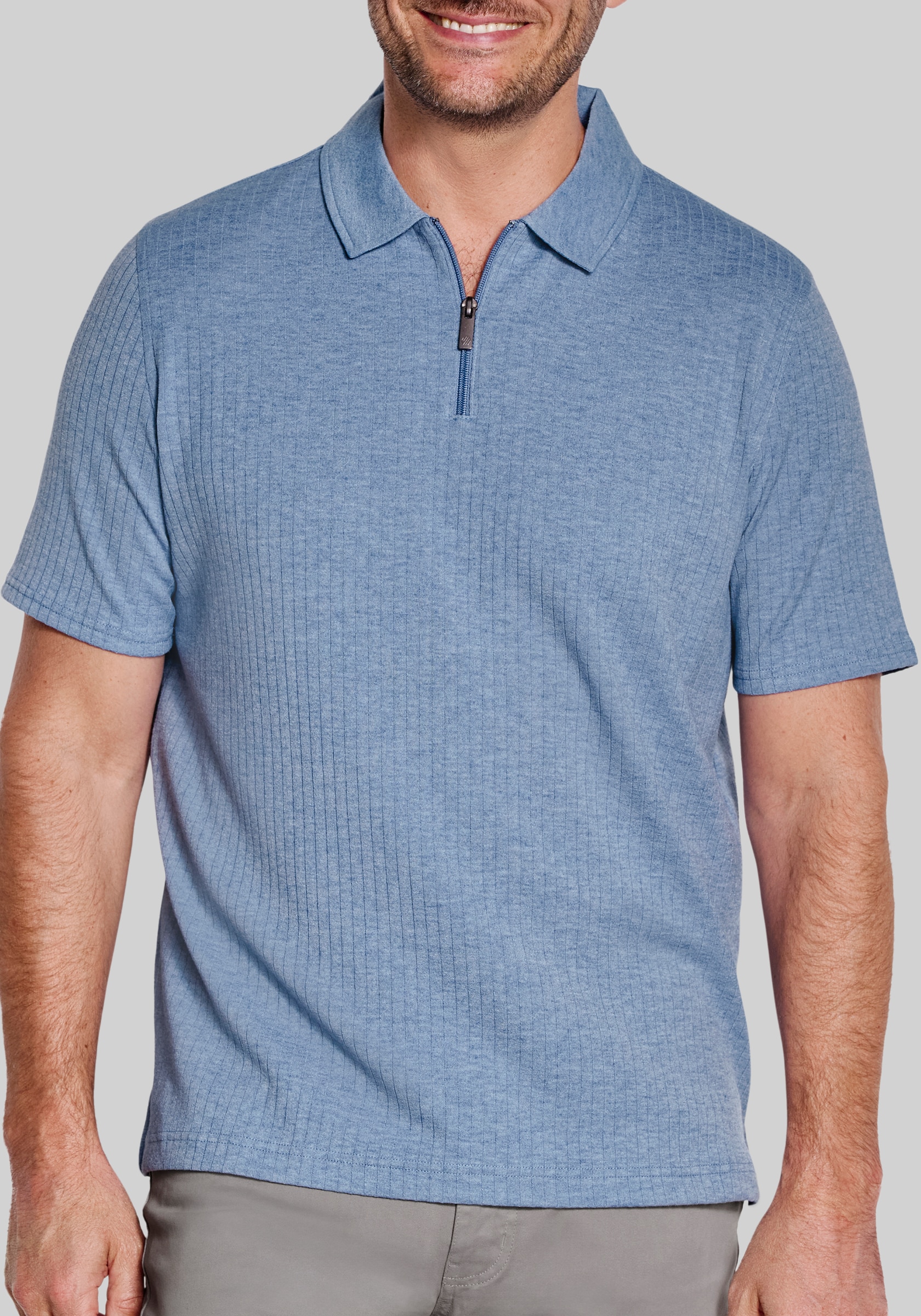 Johnston & Murphy Tailored Fit Finn Ribbed Zip Polo