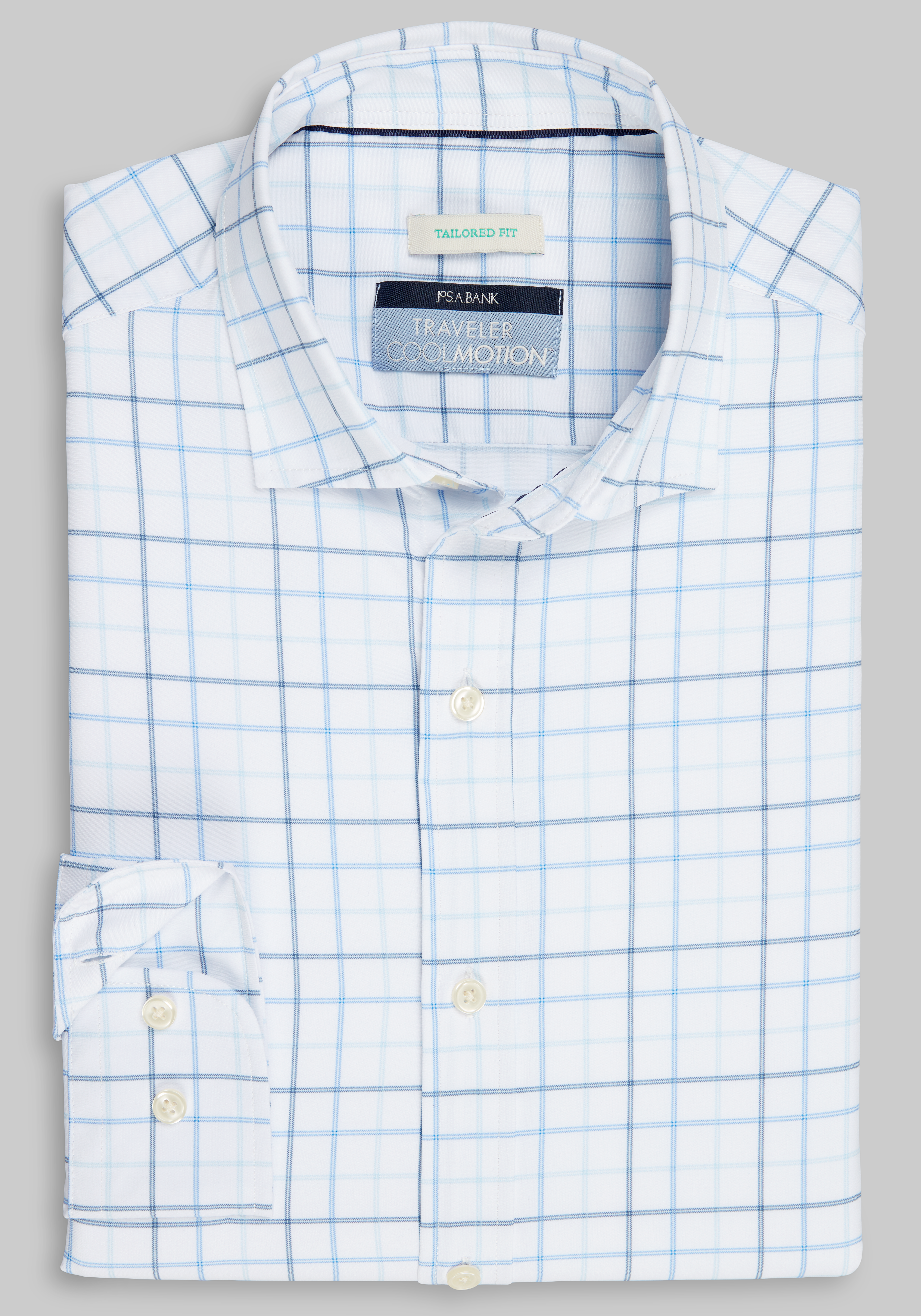Men's Casual Tops, Traveler Collection Tailored Fit Large Plaid 4-Way Stretch Sportshirt - Jos A Bank