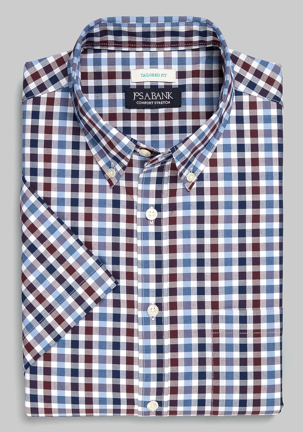 Jos. A. Bank Tailored Fit Large Multi Gingham Short Sleeve Sportshirt - Big & Tall