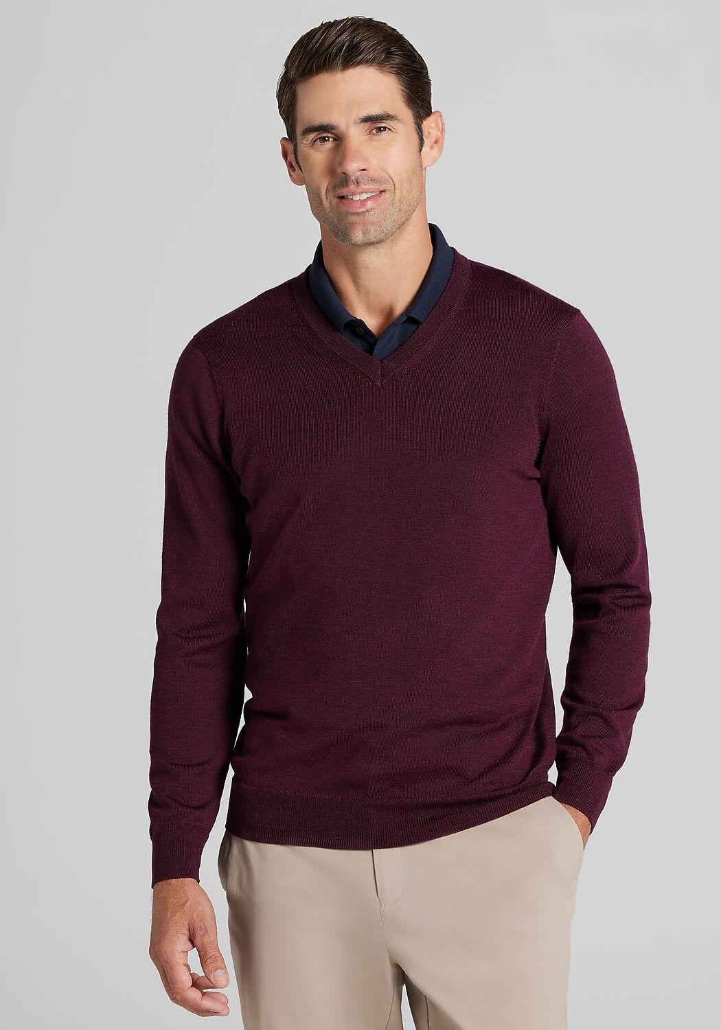Traveler® Collection Tailored Fit Merino Wool Blend V-Neck Sweater