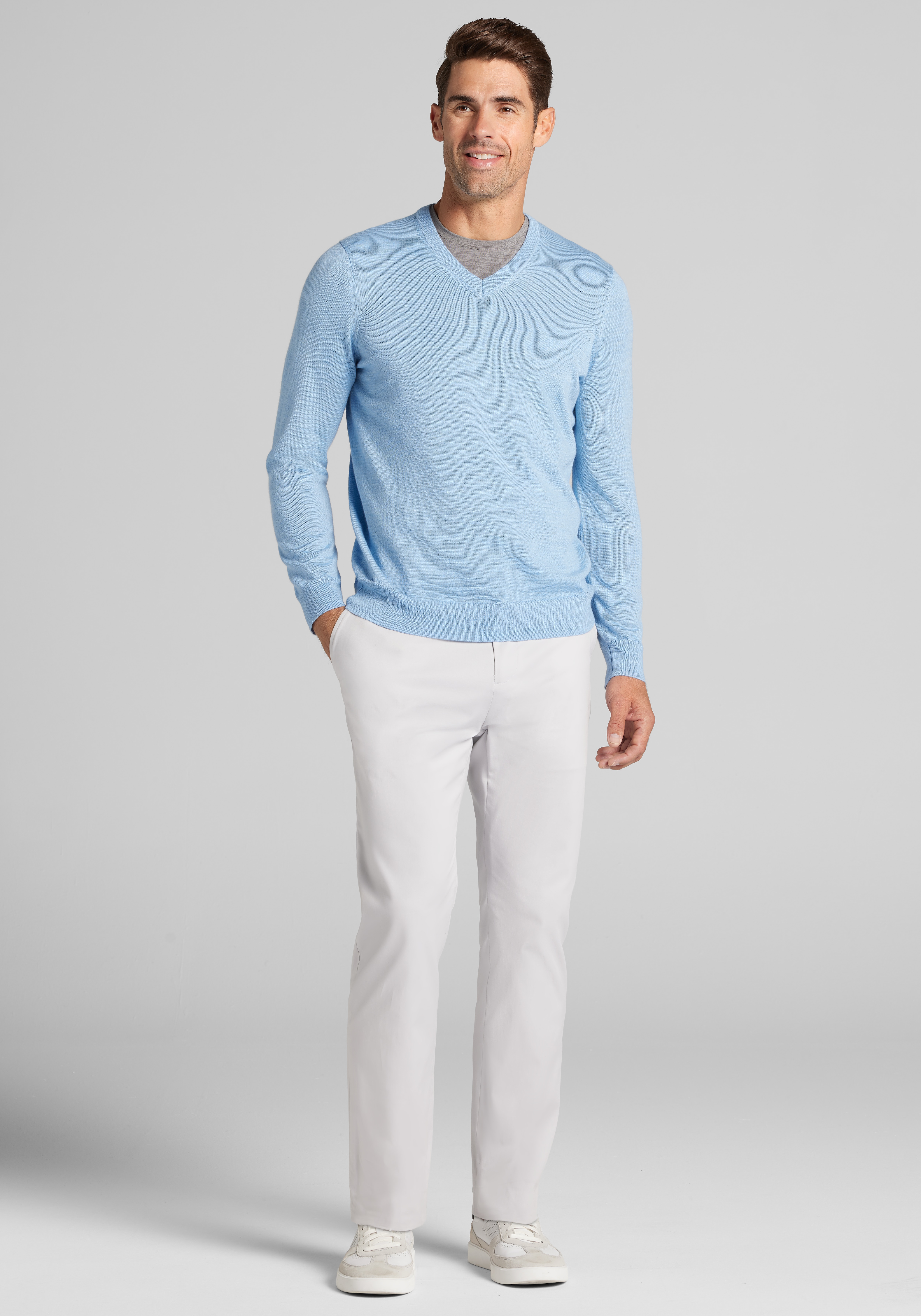 Traveler® Collection Tailored Fit Merino Wool Blend V-Neck Sweater