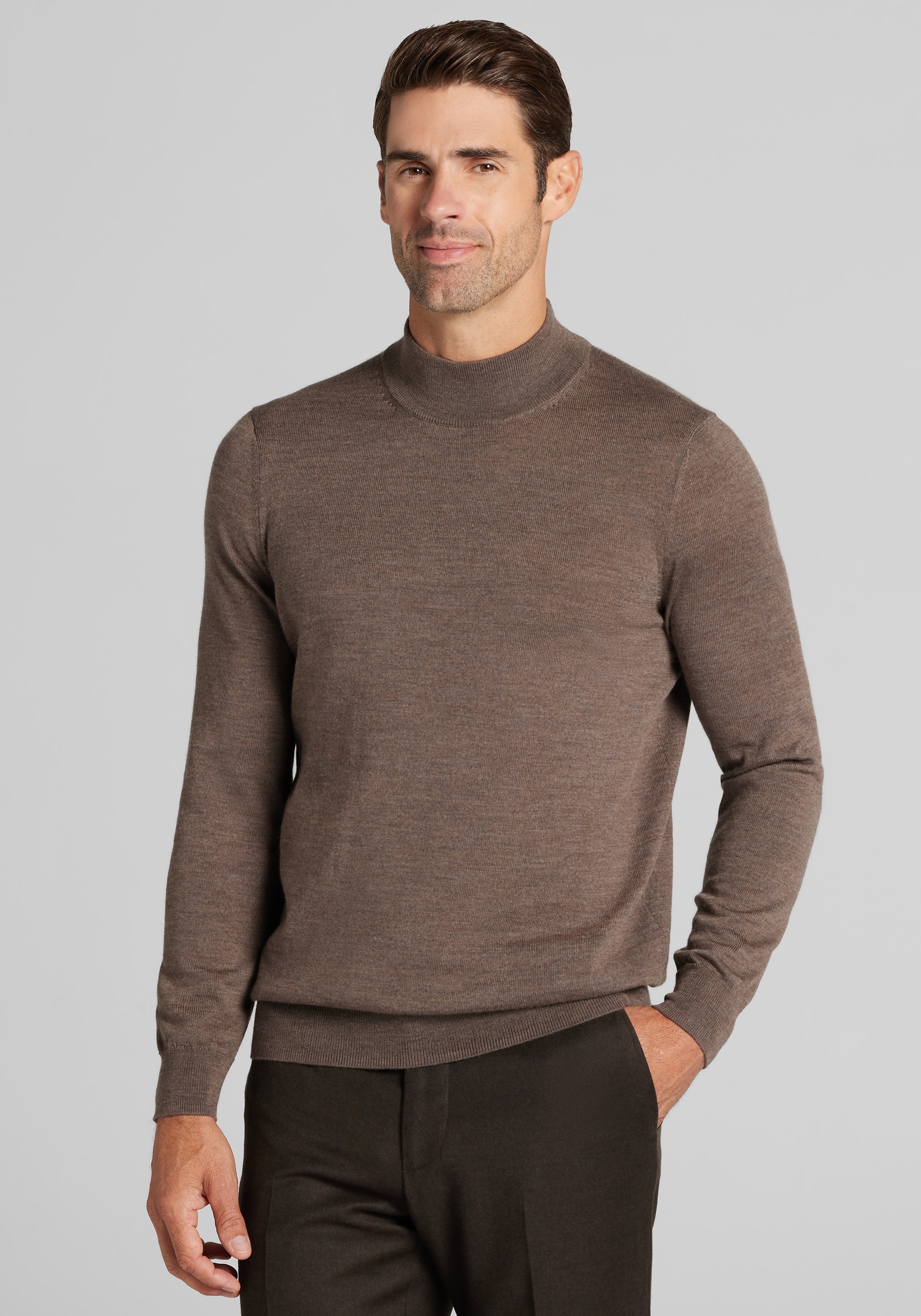 Men's New!, Traveler® Collection Tailored Fit Merino Wool Blend Mock Neck Sweater - Jos A Bank