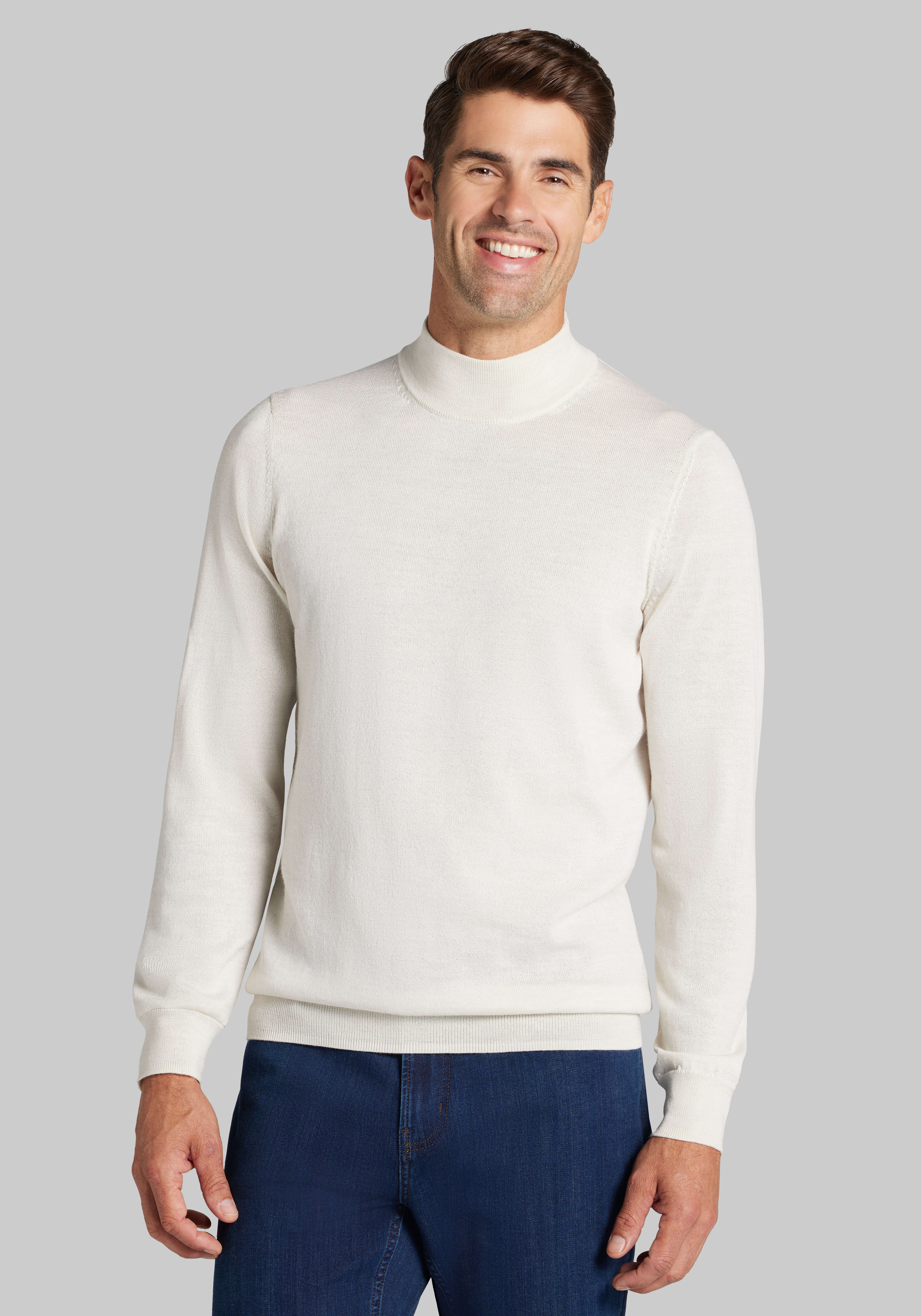Men's Sweaters, Traveler® Collection Tailored Fit Mock Neck Merino Sweater - Jos A Bank