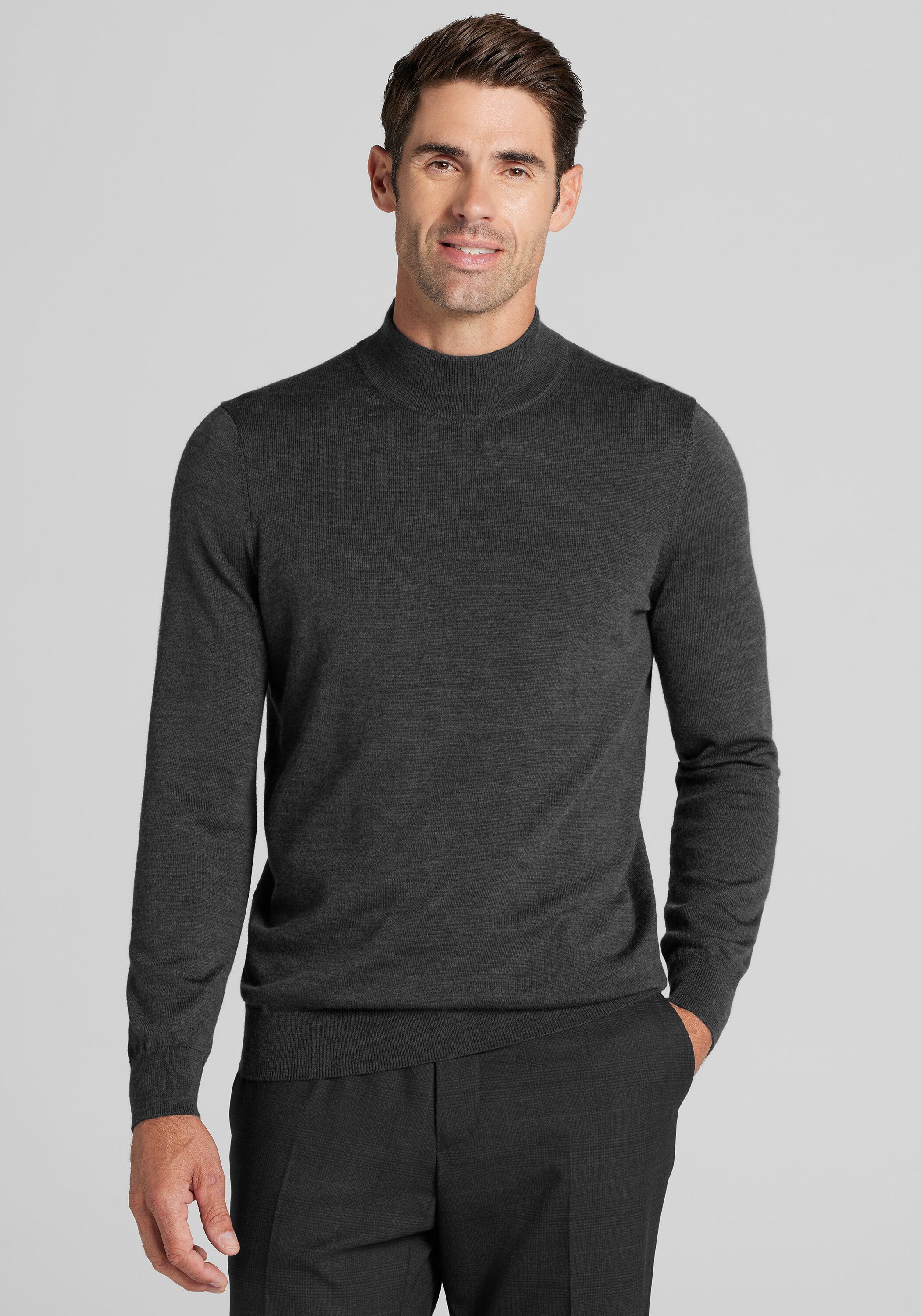 Men's Sweaters, Traveler® Collection Tailored Fit Merino Wool Blend Mock Neck Sweater - Jos A Bank