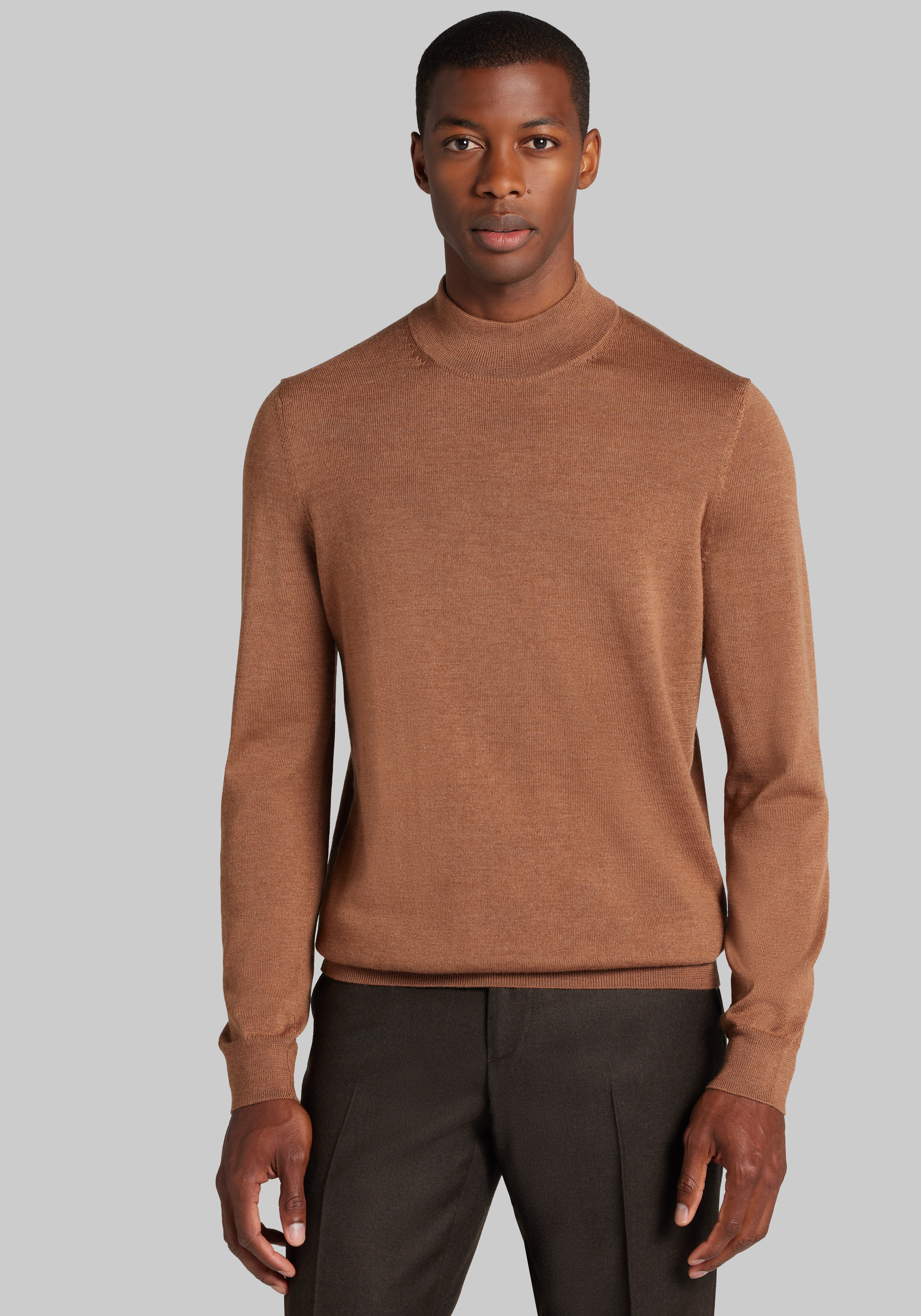 Men's Sweaters, Traveler® Collection Tailored Fit Merino Wool Blend Mock Neck Sweater - Jos A Bank