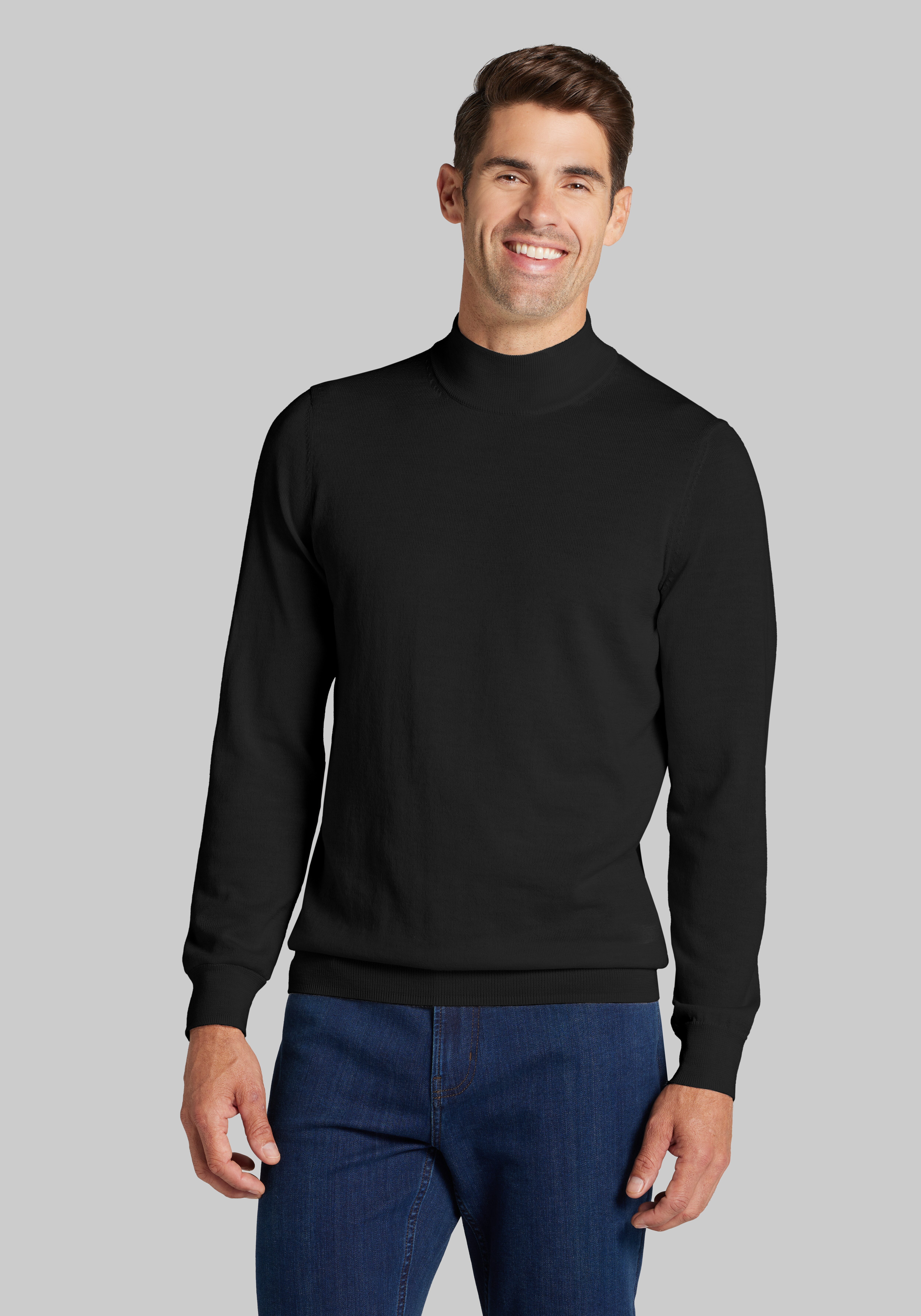 Men's Sweaters, Traveler® Collection Tailored Fit Mock Neck Merino Wool Blend Sweater - Jos A Bank