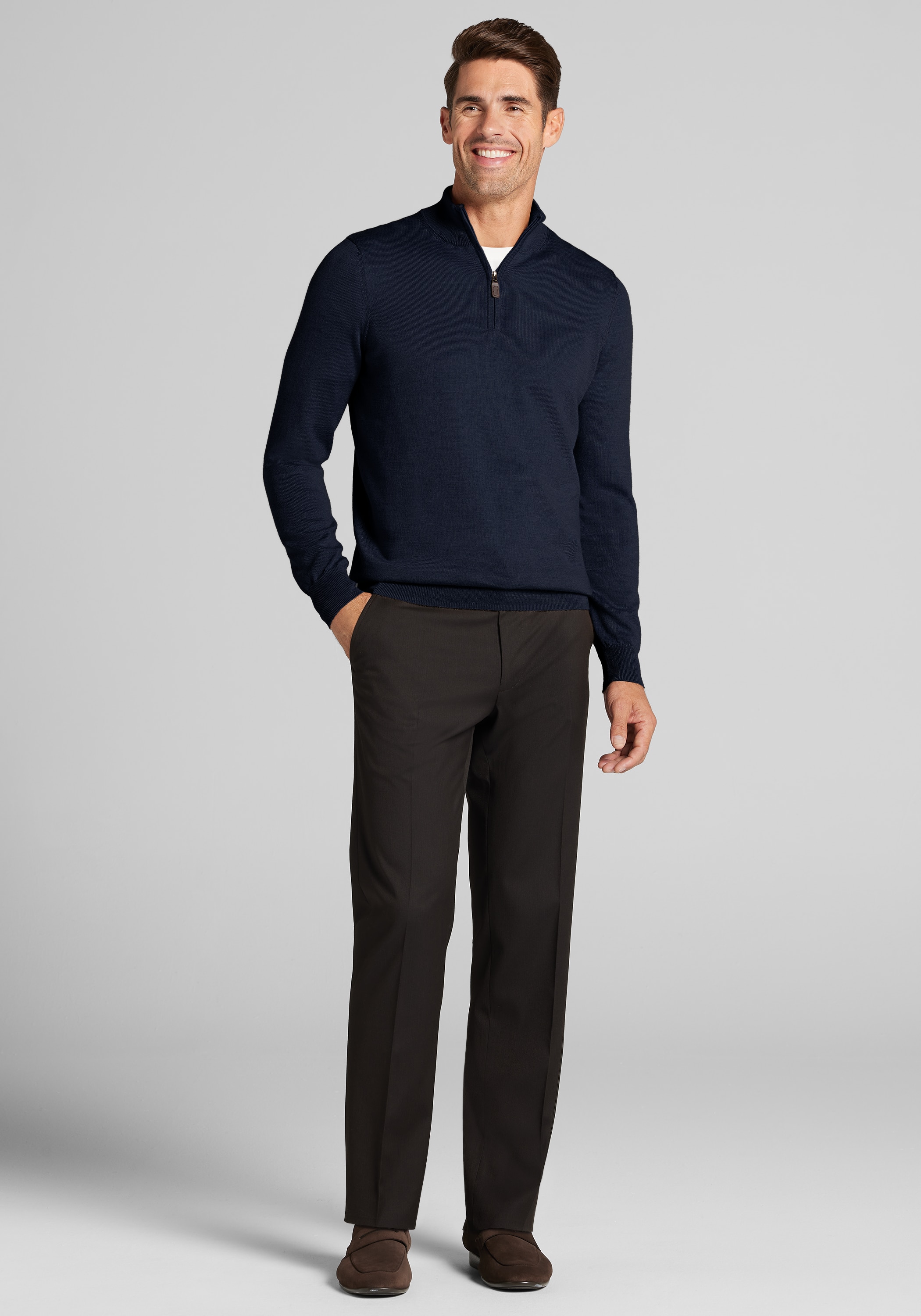 Traveler® Collection Tailored Fit Long Sleeve 1/4-Zip Merino Wool Sweater